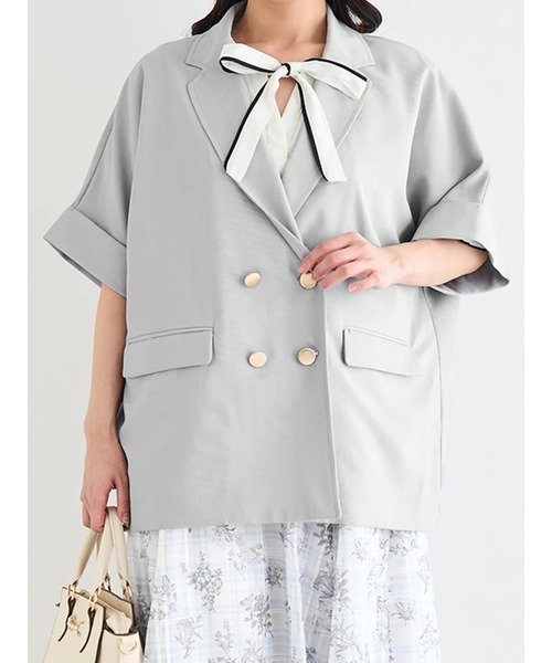 【SALE／30%OFF】Re-J&SUPURE Wボタン鹿の子半袖ジャケット リジェイアンドスプル ジャケット・アウター その他のジャケット・アウター グレー【送料無料】