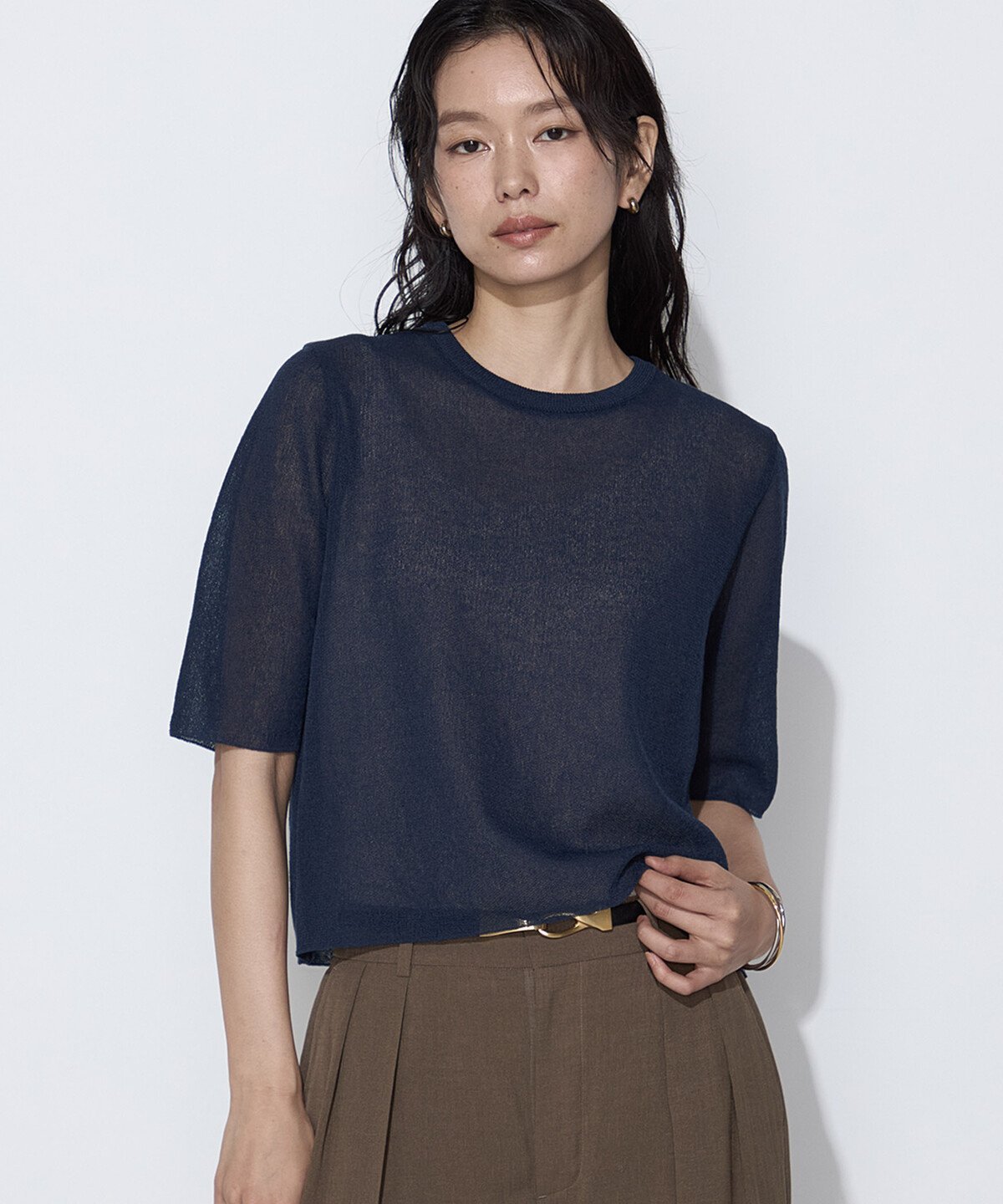 COMME CA TALL [ TALLサイズ ] ポリエステルラミー プルオーバーニット コムサ トップス ニット ブラウン ネイビー パープル【送料無料】