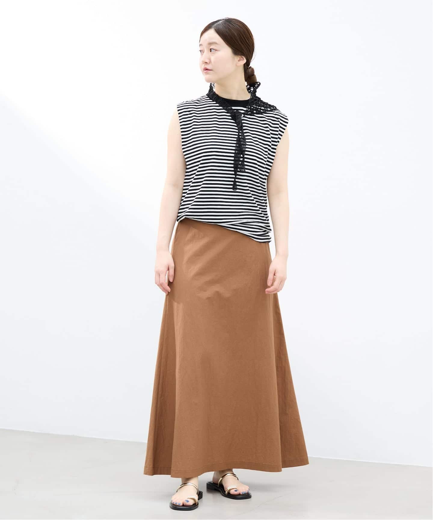 IENA 《追加》ATON/エイトン FRESCA SINGLEJERSEY NS ノースリーブ イエナ トップス カットソー・Tシャツ ブラック