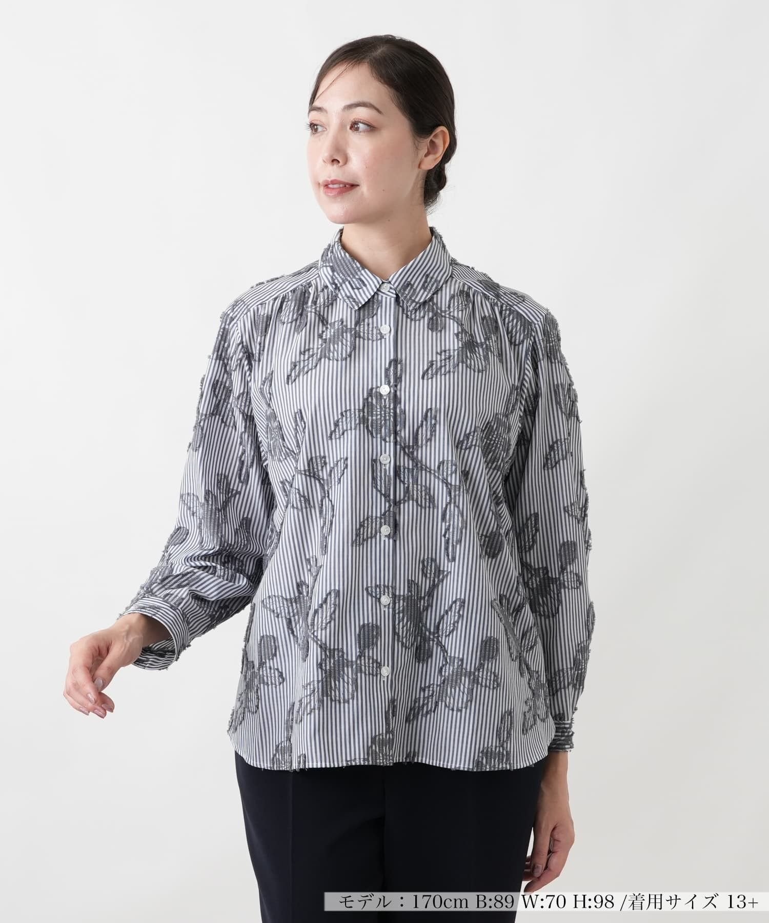 Leilian PLUS HOUSE ブラウス【Leilian WHITE LABEL】 レリアン プラスハウス トップス シャツ・ブラウス ブルー グレー