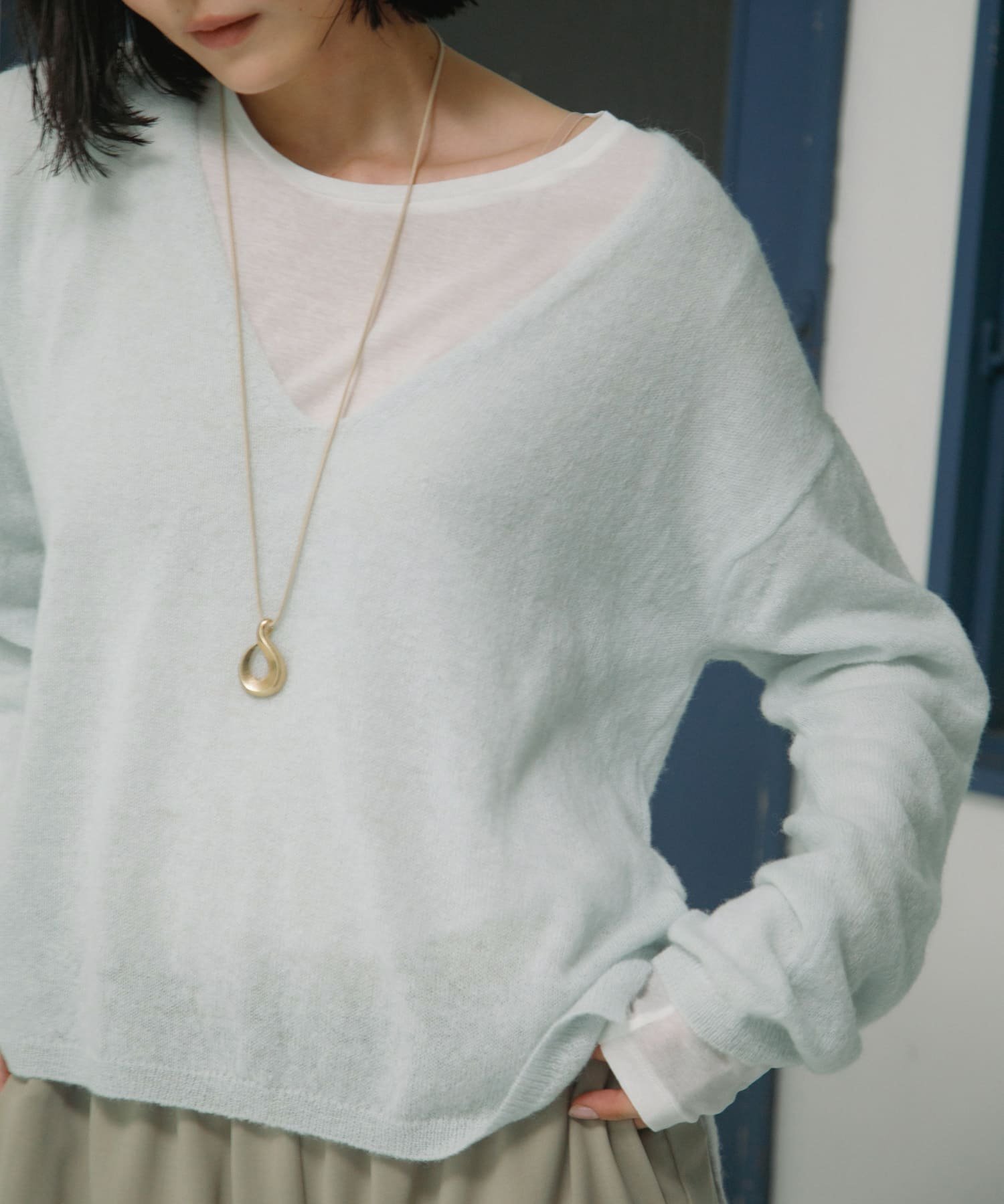 URBAN RESEARCH DOORS Baby Alpaca V-Neck Knit アーバンリサーチドアーズ トップス ニット グレー グリーン【送料無料】