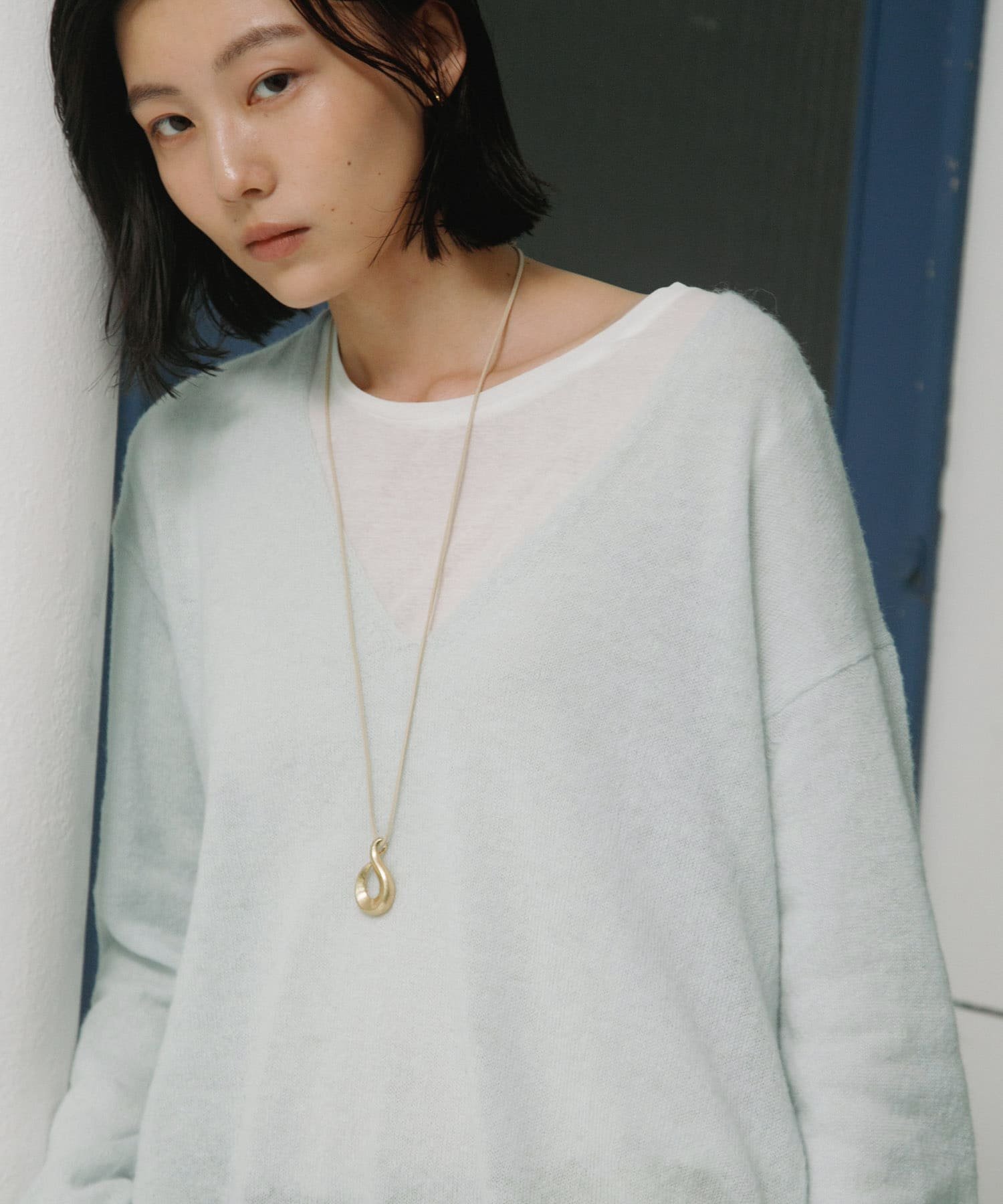 Baby Alpaca V-Neck Knit アーバンリサーチドアーズ トップス ニット グレー グリーン
