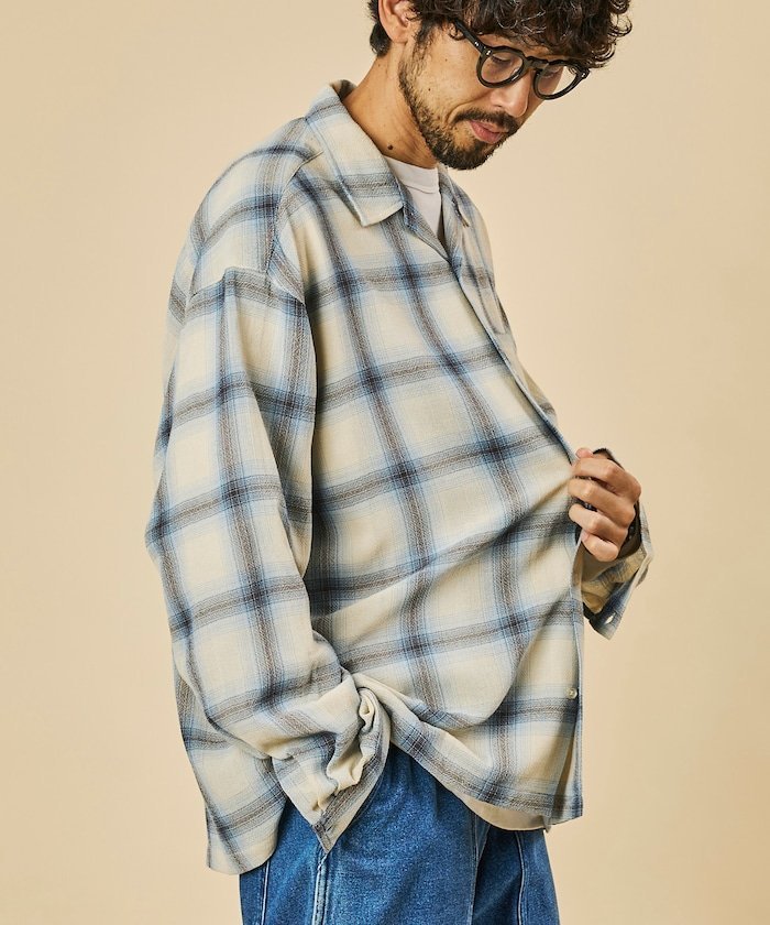 FREAK'S STORE リラックスフィット シアー オンブレチェック オープンカラーシャツ 26AW フリークスストア トップス シャツ・ブラウス ホワイト ブラック ブラウン【送料無料】