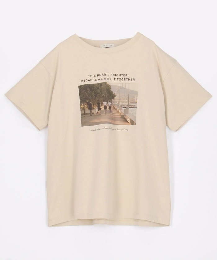 フォト ロゴTシャツ フリークスストア トップス カットソー・Tシャツ ベージュ ホワイト グレー
