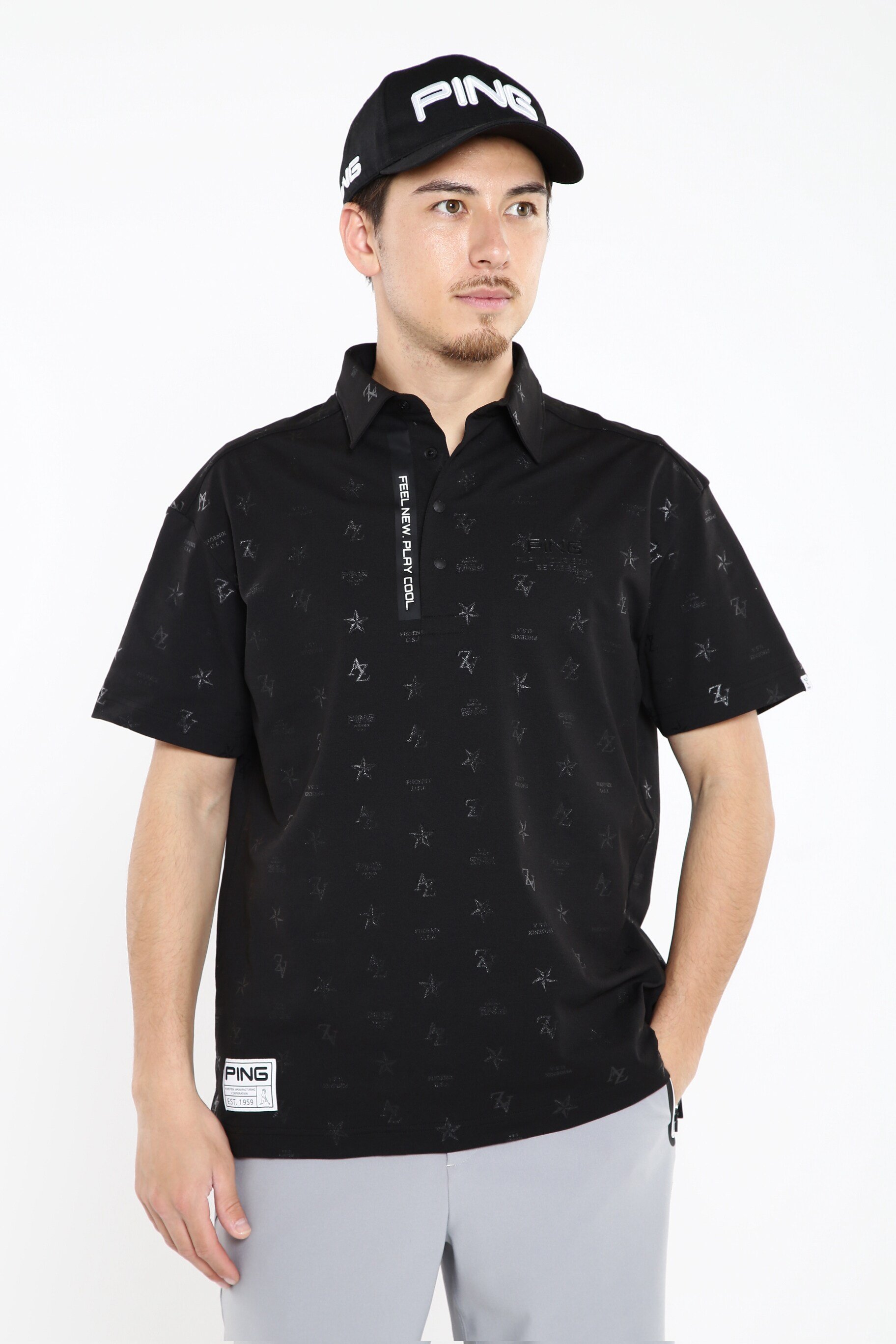 PING APPAREL トーントーンプリント涼感ストレッチシャツ ＜GOLD＞ (MENS) ピン アパレル トップス ポロシャツ ホワイト グレー レッド ブラック【送料無料】