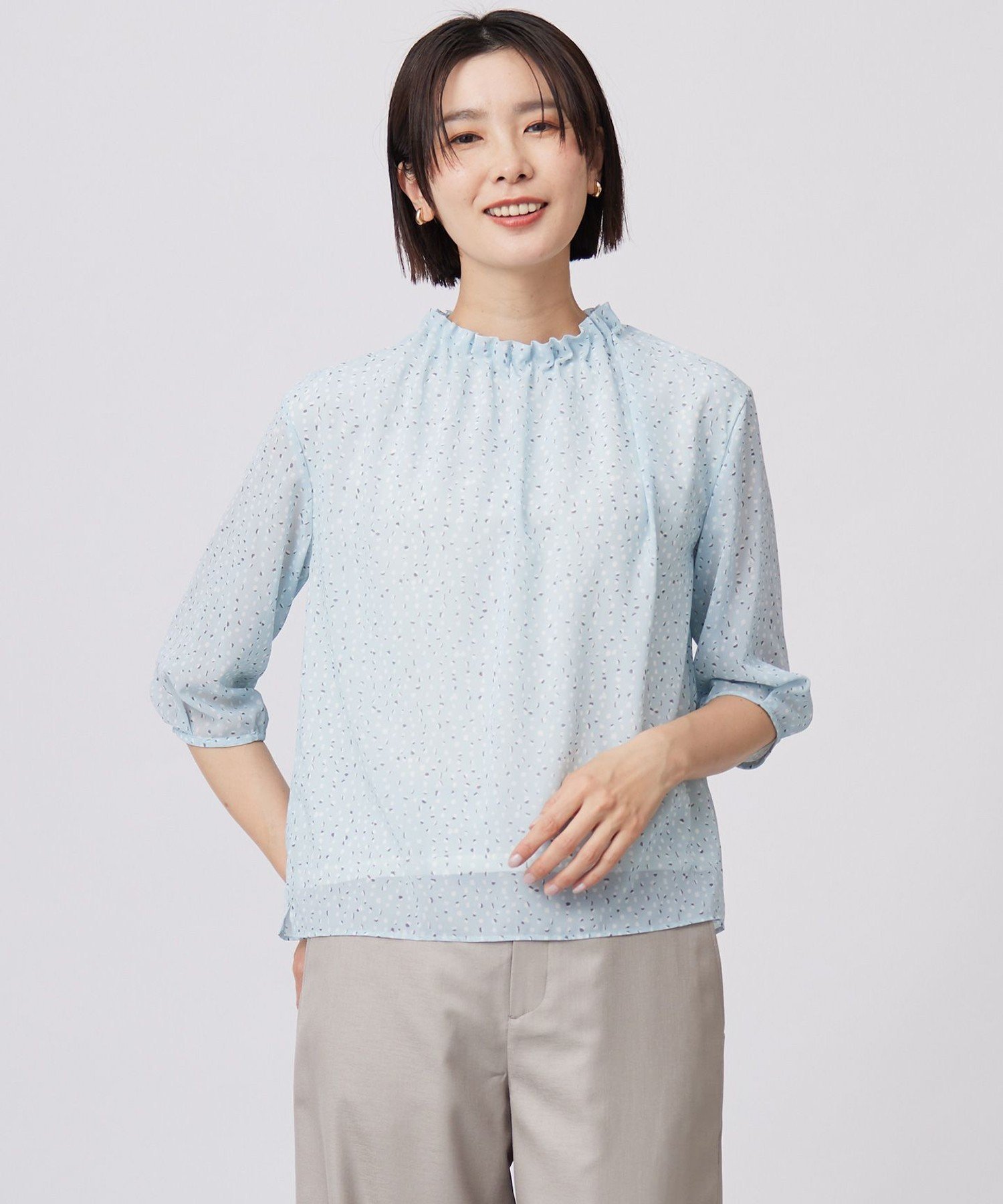 【SALE／50%OFF】J.PRESS 【洗える】hand drawn dots ボトルネック カットソー ジェイプレス トップス カットソー・Tシャツ ホワイト ブルー【送料無料】