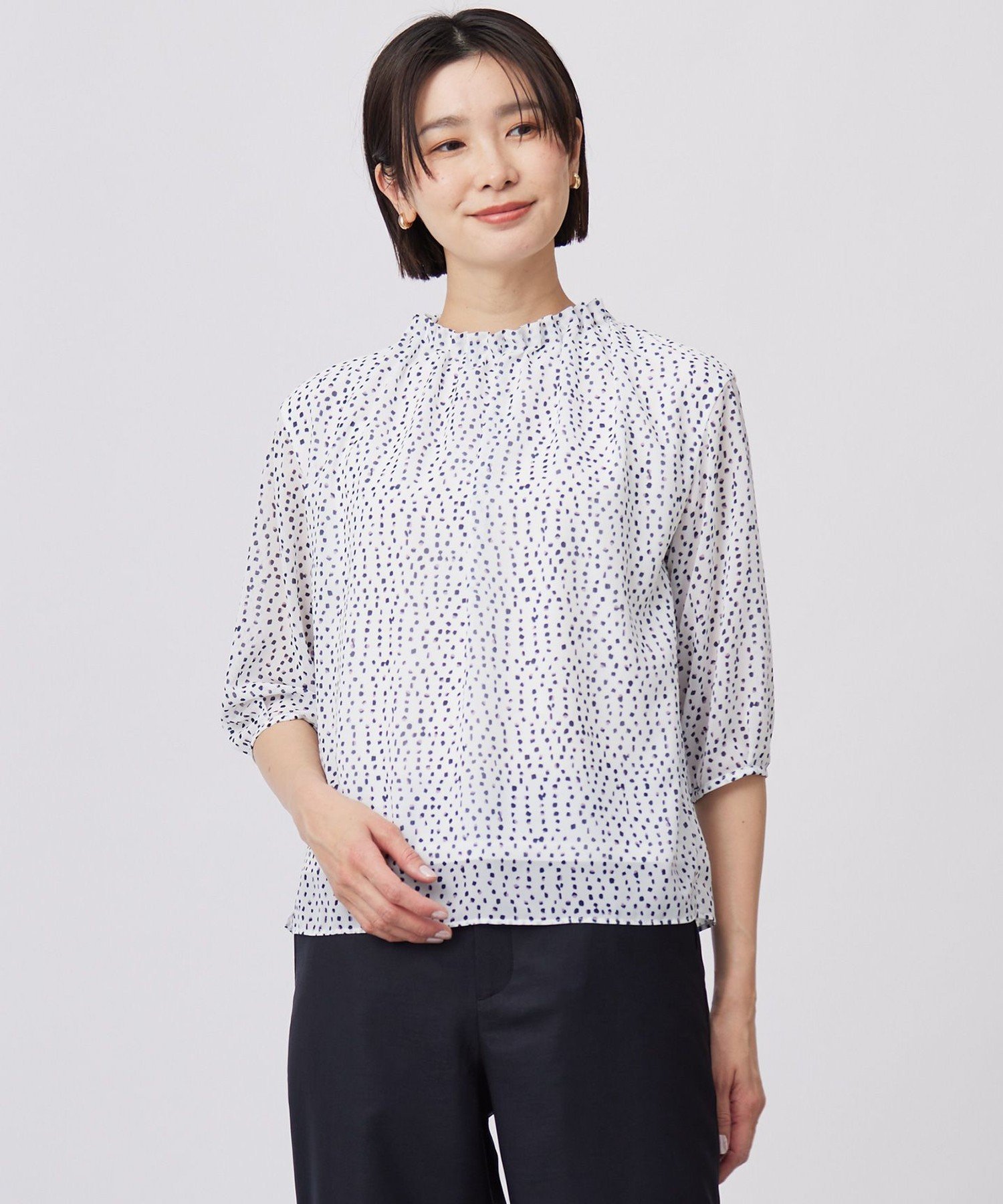 Other - 【SALE／50%OFF】J.PRESS 【洗える】hand drawn dots ボトルネック カットソー ジェイプレス トップス カットソー・Tシャツ ホワイト ブルー【送料無料】