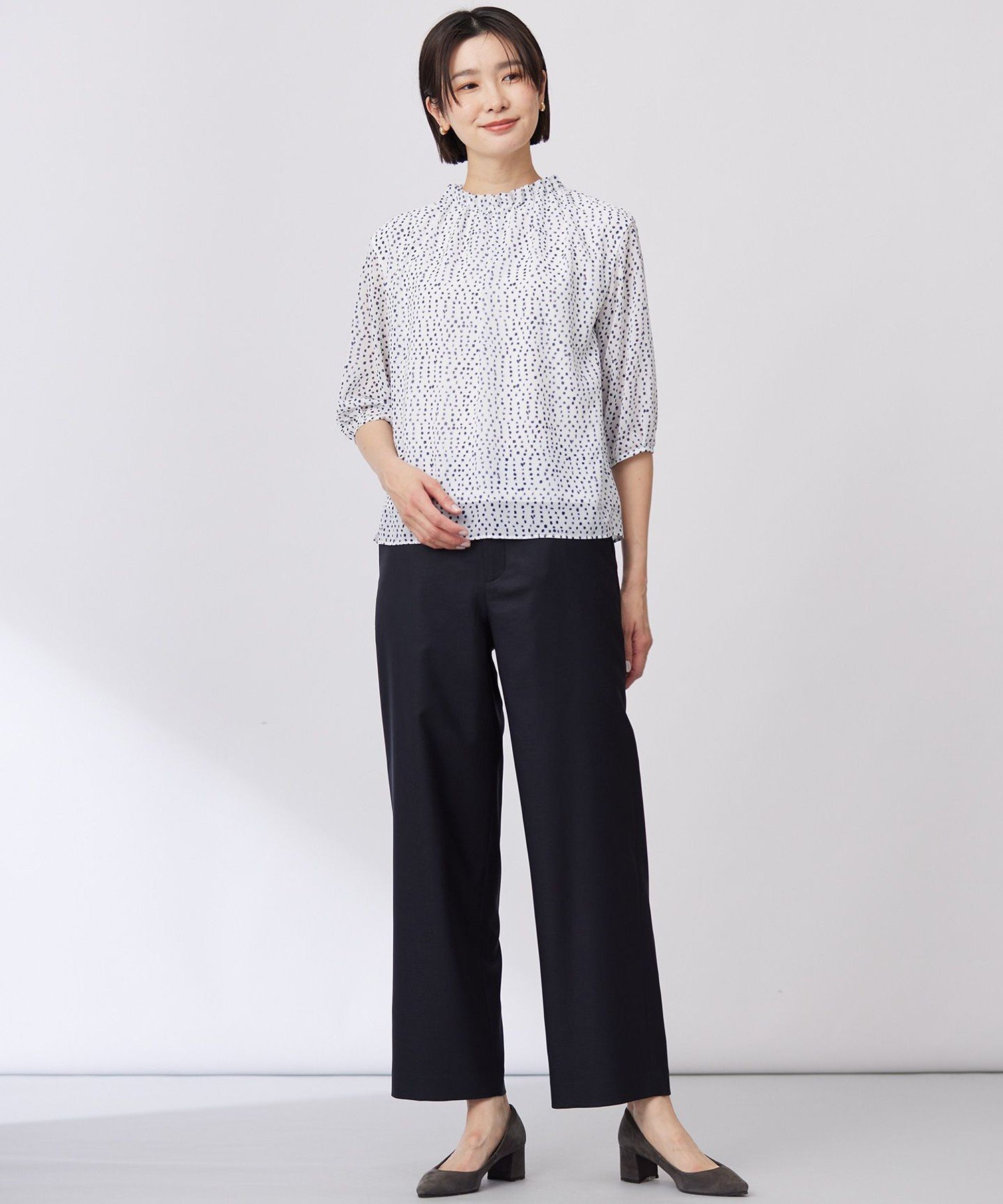 【SALE／50%OFF】J.PRESS 【洗える】hand drawn dots ボトルネック カットソー ジェイプレス トップス カットソー・Tシャツ ホワイト ブルー【送料無料】
