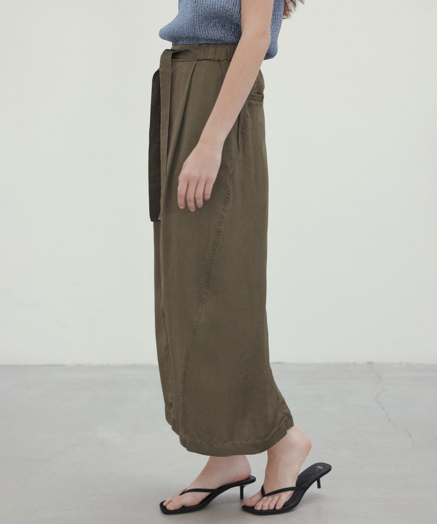 【SALE／40%OFF】BEIGE, 【洗える】PAWPAW / ウエストリボンタックスカート ベイジ, スカート ロング・マキシスカート カーキグリーン【送料無料】