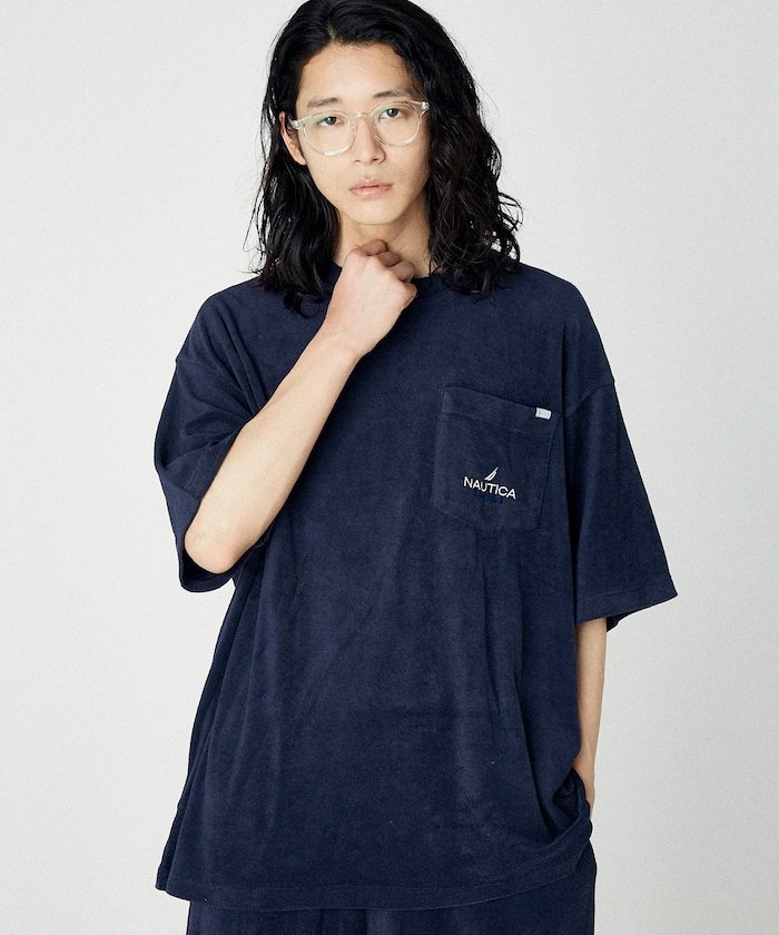 【SALE／60%OFF】NAUTICA ビックシルエット パイル ポケットTシャツ ボーダー柄 フリークスストア トップス カットソー・Tシャツ ネイビー ブラウン
