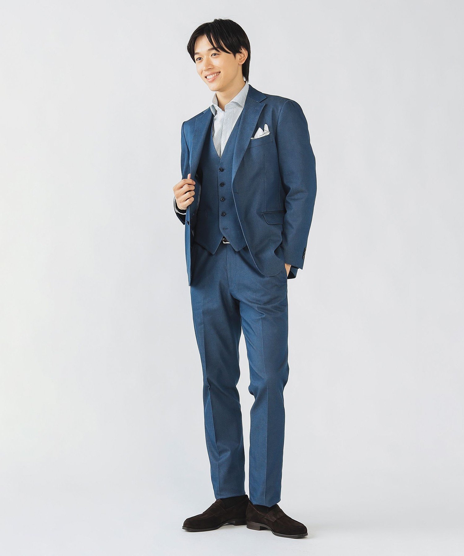 【SALE／30%OFF】BEAMS HEART MEN ストレッチデニム ドレスジレ 25AW(セットアップ対応) ビームス ハート トップス ベスト・ジレ ブルー ネイビー【送料無料】