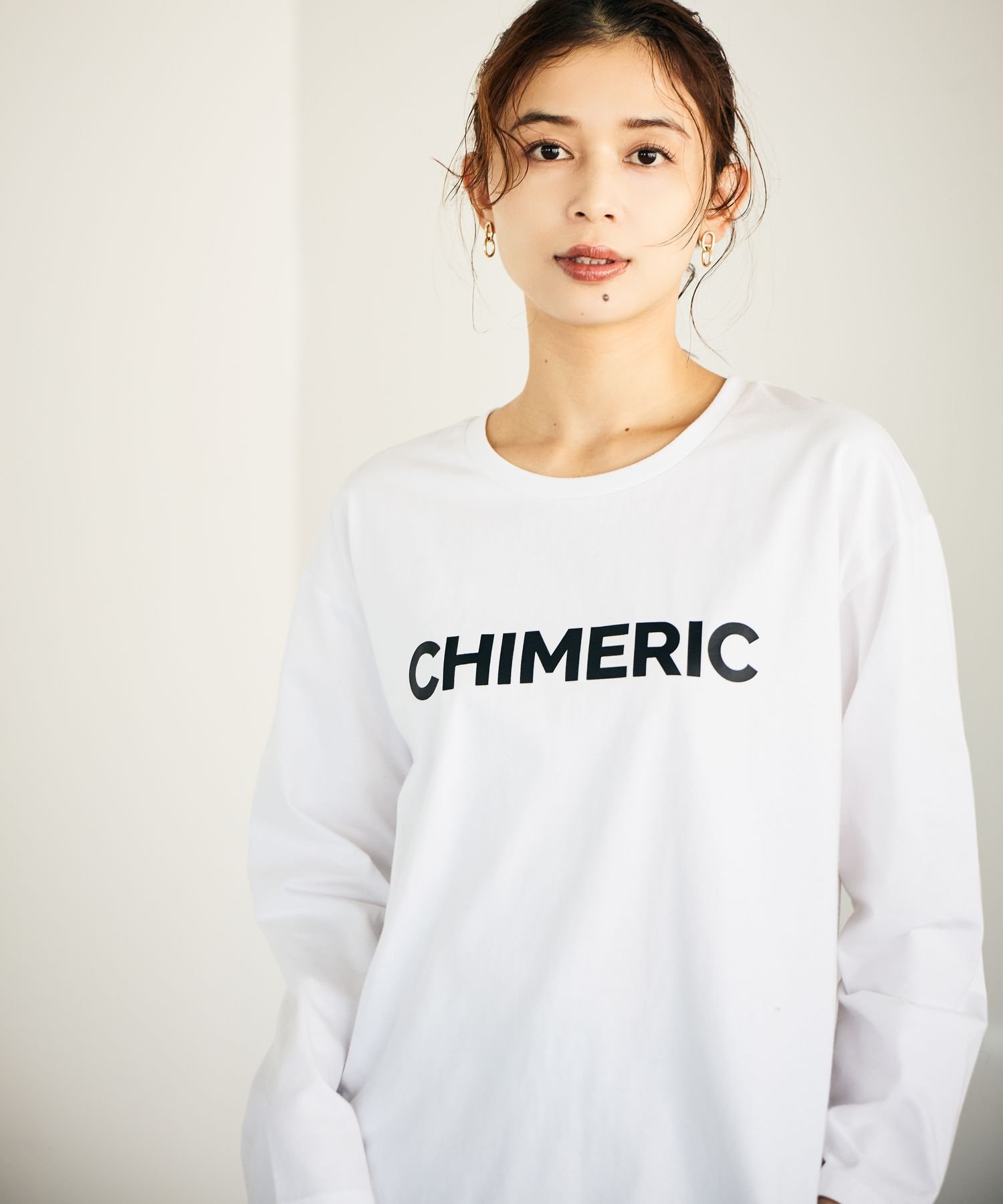 studio CLIP プレーティングロゴロングスリーブT スタディオクリップ トップス カットソー・Tシャツ ホワイト グレー