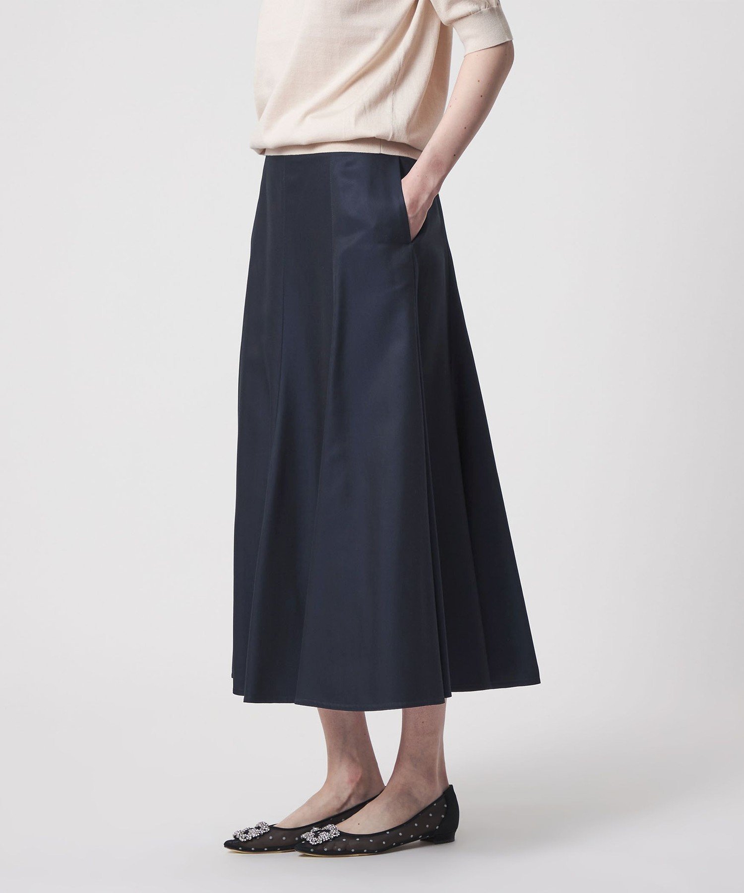 【SALE／30%OFF】DRAWER RESORT ツイルフレアスカート ドゥロワー スカート ロング・マキシスカート ネイビー【送料無料】