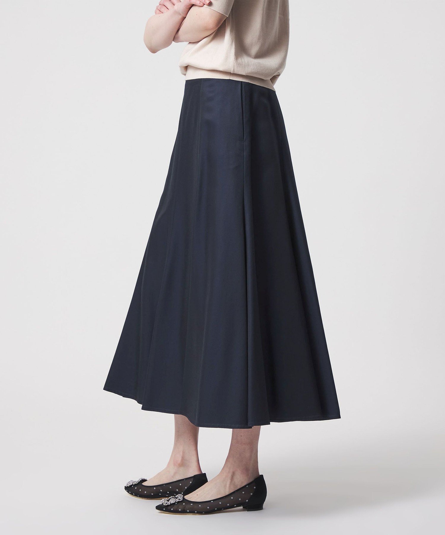 【SALE／30%OFF】DRAWER RESORT ツイルフレアスカート ドゥロワー スカート ロング・マキシスカート ネイビー【送料無料】
