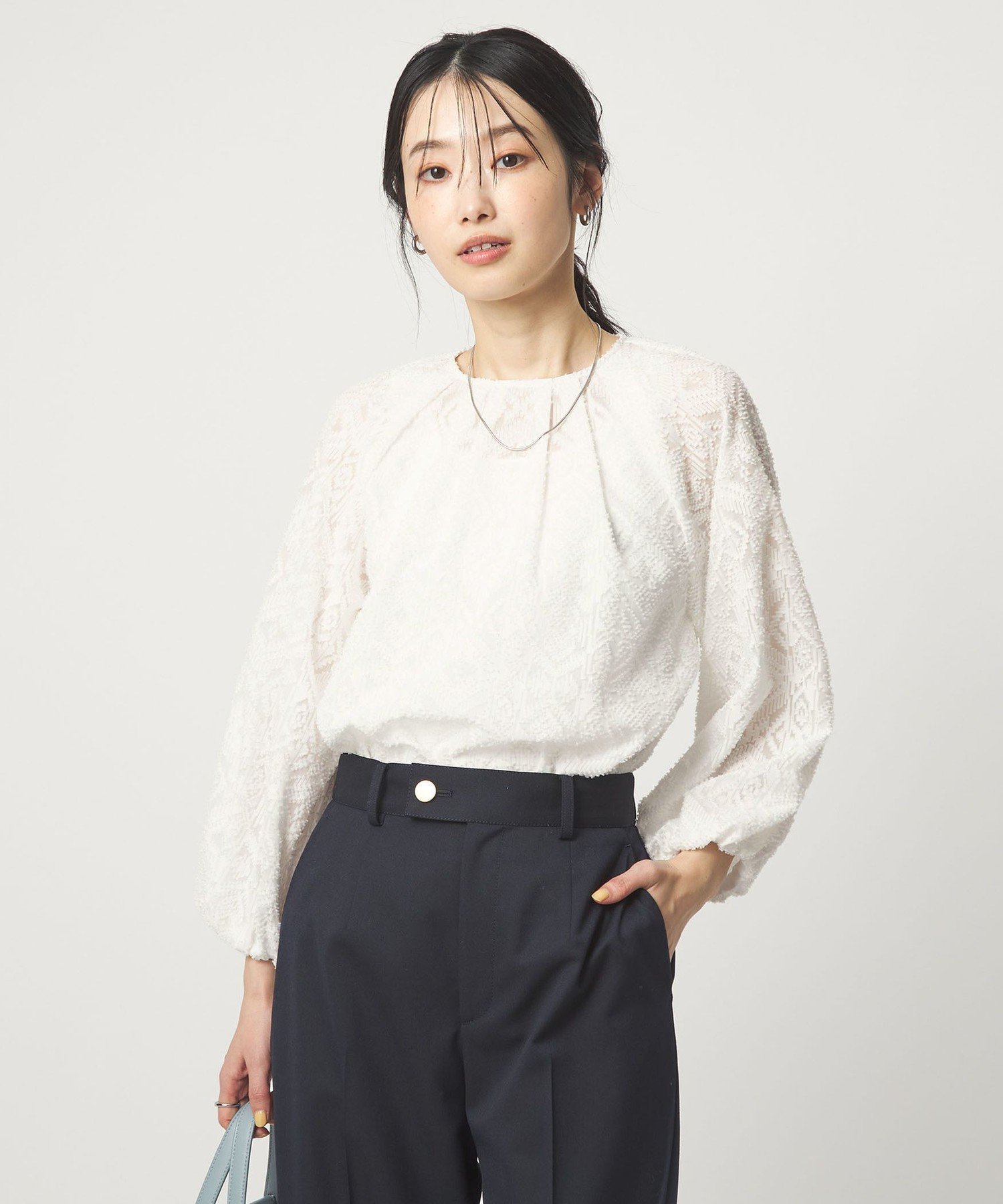 UNITED ARROWS green label relaxing カットジャガード ブラウス ユナイテッドアローズ グリーンレーベルリラクシング トップス シャツ・ブラウス ブラック ホワイト【送料無料】