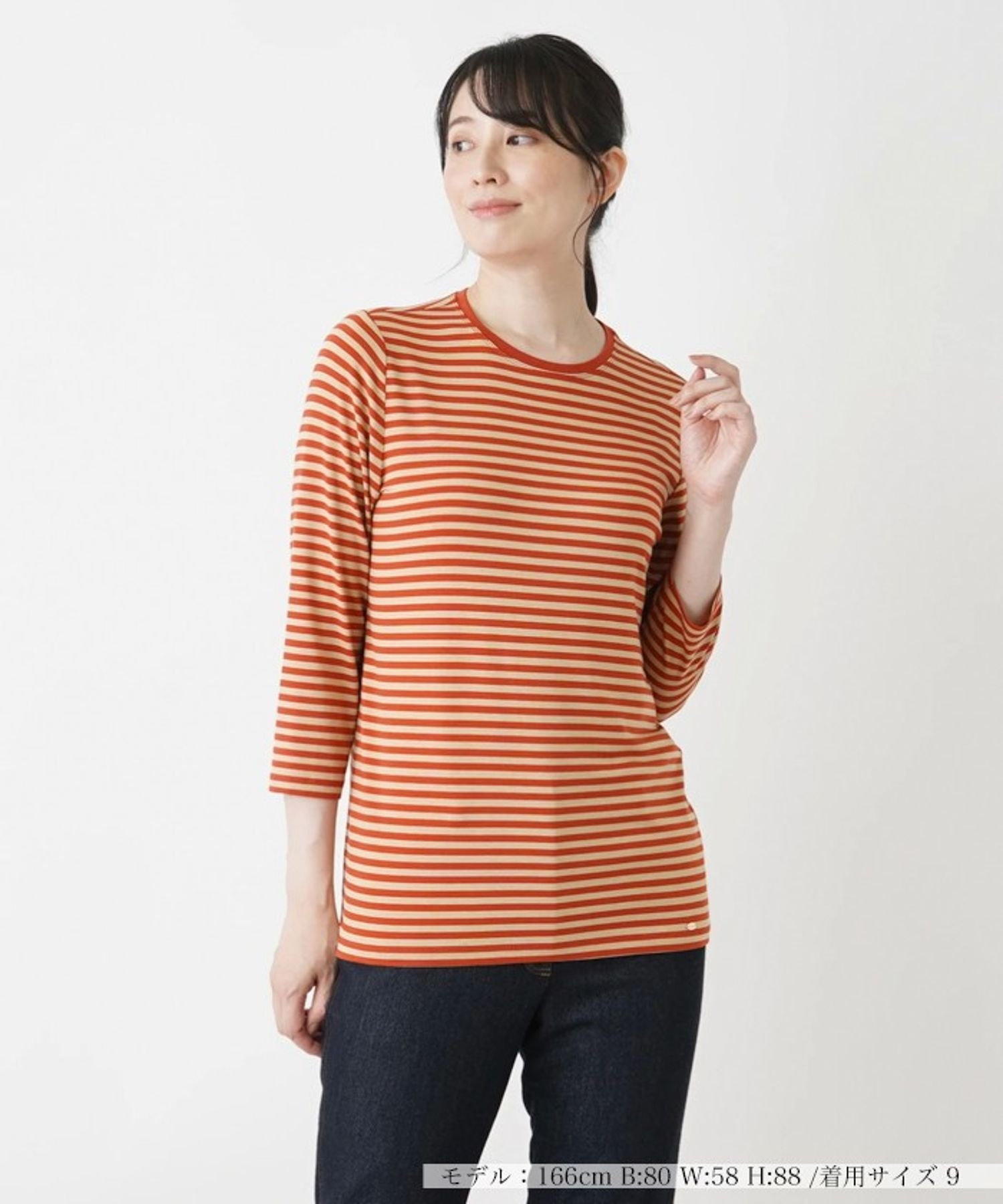 Leilian ボーダーカットソー レリアン トップス カットソー・Tシャツ ネイビー オレンジ
