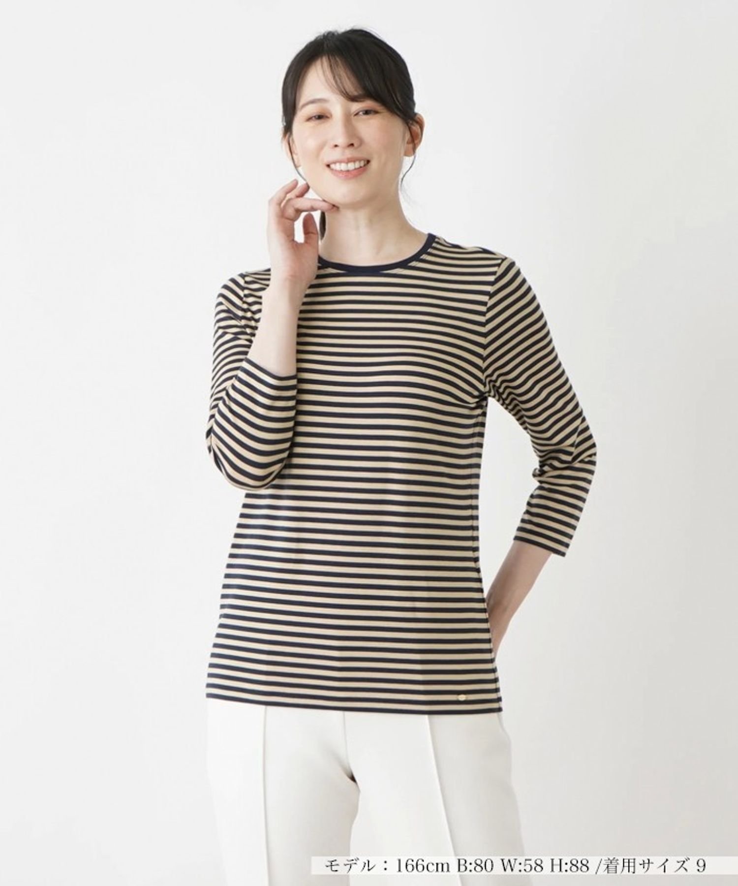 Leilian ボーダーカットソー レリアン トップス カットソー・Tシャツ ネイビー オレンジ