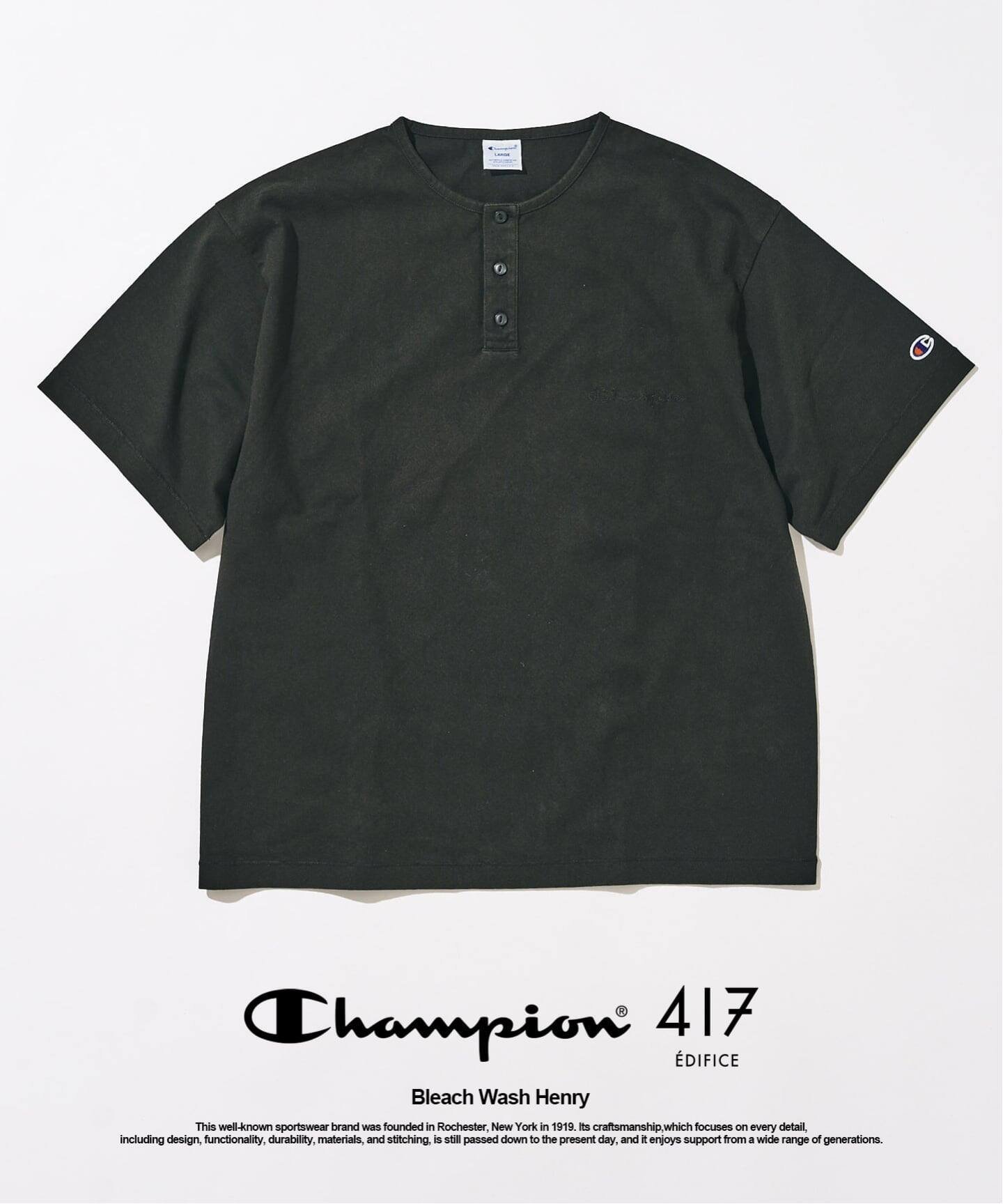 417 EDIFICE CHAMPION / チャンピオン 417別注 Bleach Wash ヘンリー フォーワンセブン エディフィス トップス カットソー・Tシャツ グレー ブラウン ブラック ネイビー【送料無料】