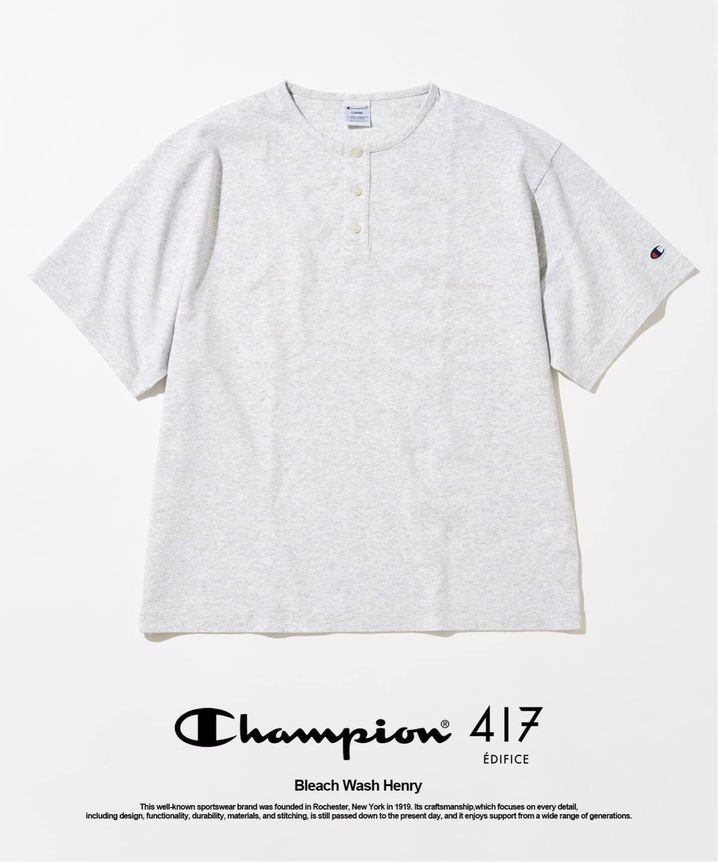 417 EDIFICE CHAMPION / チャンピオン 417別注 Bleach Wash ヘンリー フォーワンセブン エディフィス トップス カットソー・Tシャツ グレー ブラウン ブラック ネイビー【送料無料】