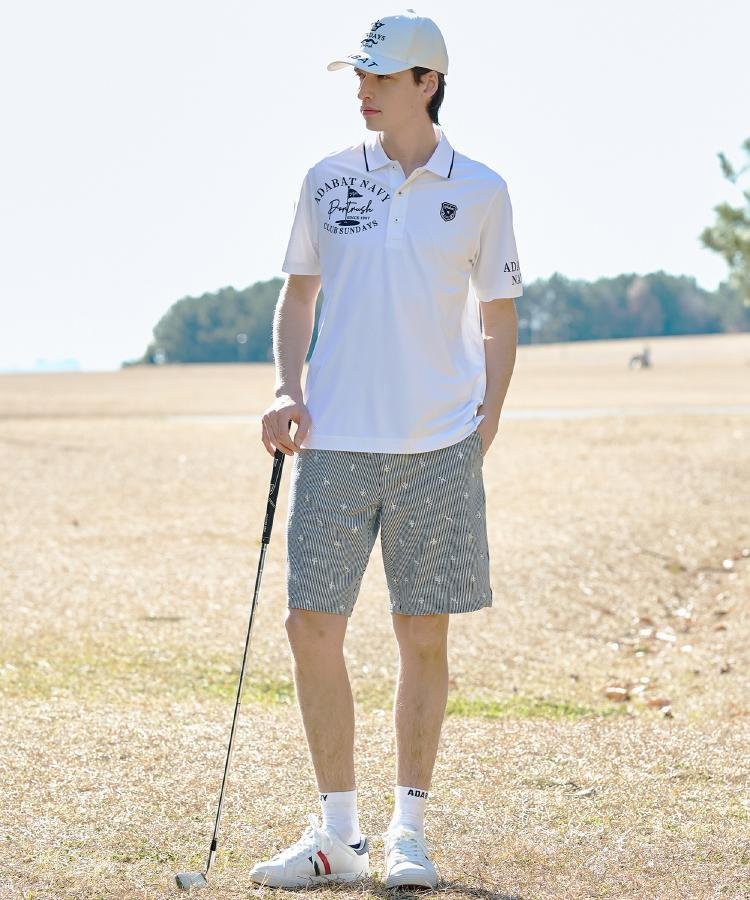 adabat 【ADABAT NAVY】吸水速乾/UVカット カノコグラフィックロゴ半袖ポロシャツ アダバット トップス ポロシャツ ネイビー ホワイト【送料無料】