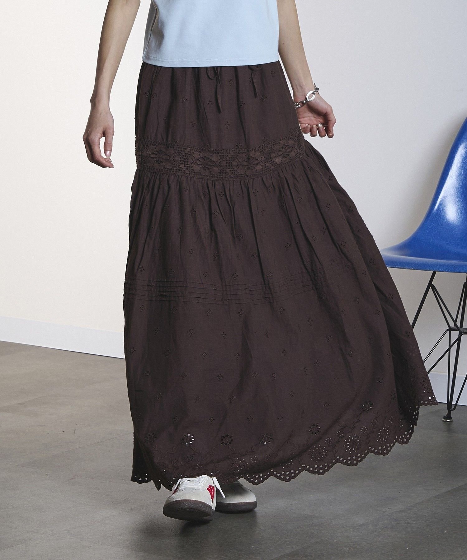 ROSE BUD EMBROIDERY LACE LONG SKIRT ローズバッド スカート ロング・マキシスカート ホワイト ブラウン