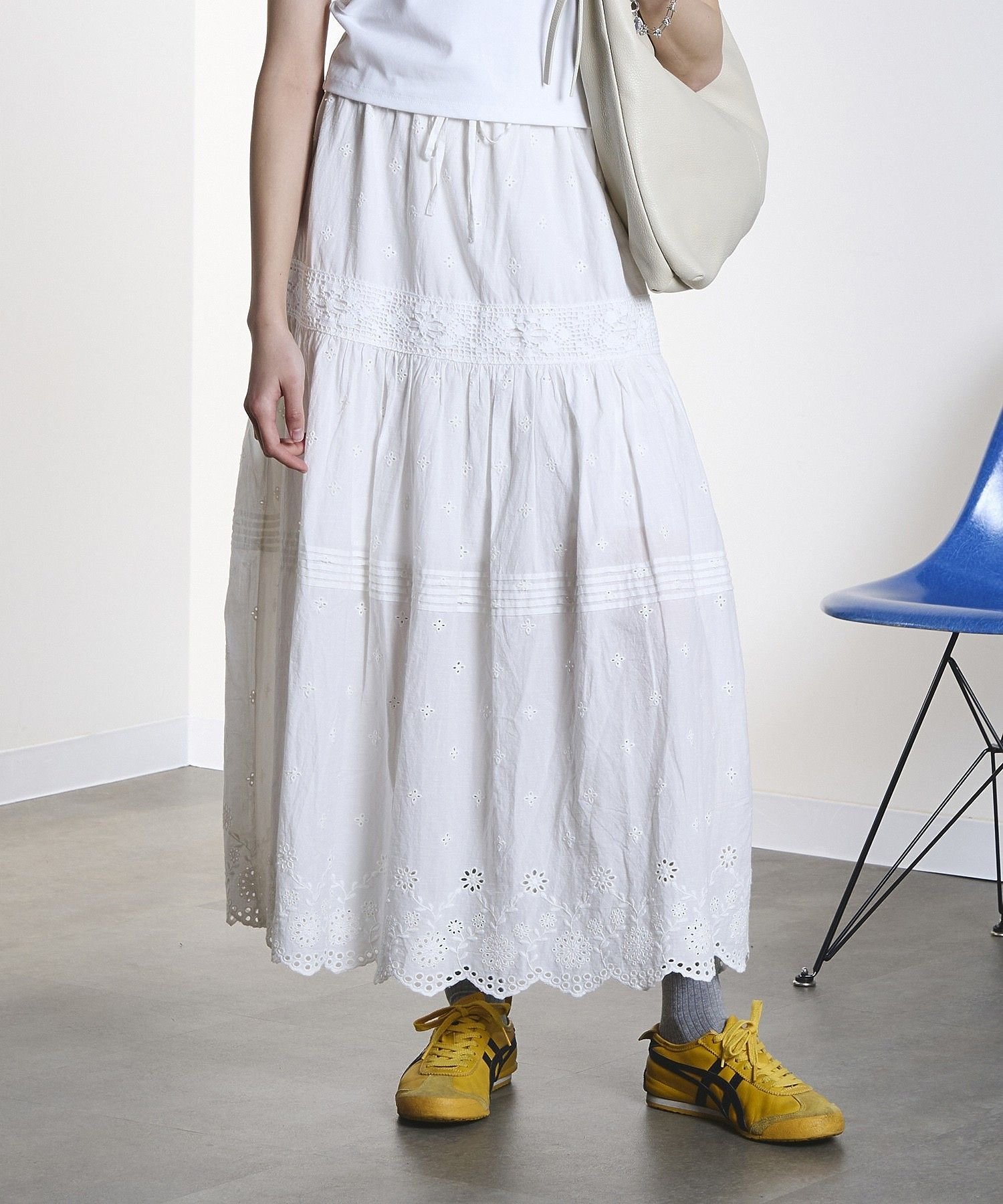 ROSE BUD EMBROIDERY LACE LONG SKIRT ローズバッド スカート ロング・マキシスカート ホワイト ブラウン