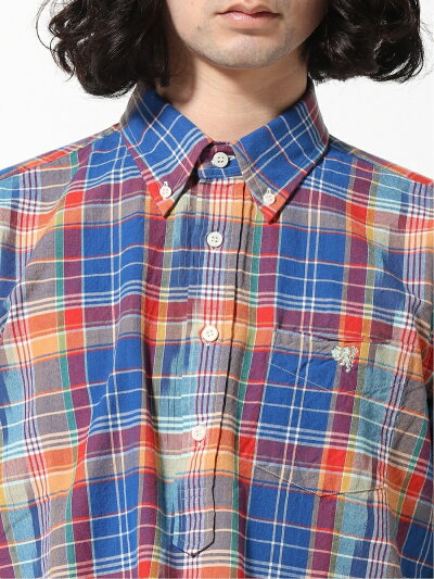 Popover Ikat Madras Short Sleeve Buttondown Shirt EH91053: Orange / Blue