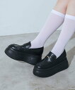 EVOL 【XS-LLサイズ展開・軽量】8cm厚底コインローファー イーボル シューズ・靴 ローファー ブラウン ホワイト【送料無料】