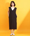 THE SHOP TK 【mizugiwa/ラッシュガード】Vネックジャンスカ/セットアップ可/接触冷感/UVケア/洗濯機OK ザ ショップ ティーケー ワンピース・ドレス その他のワンピース・ドレス ブラック カーキグリーン【送料無料】
