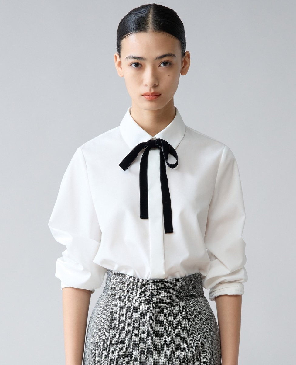 TIARA バイカラーリボンシャツブラウス ティアラ トップス シャツ・ブラウス ホワイト【送料無料】