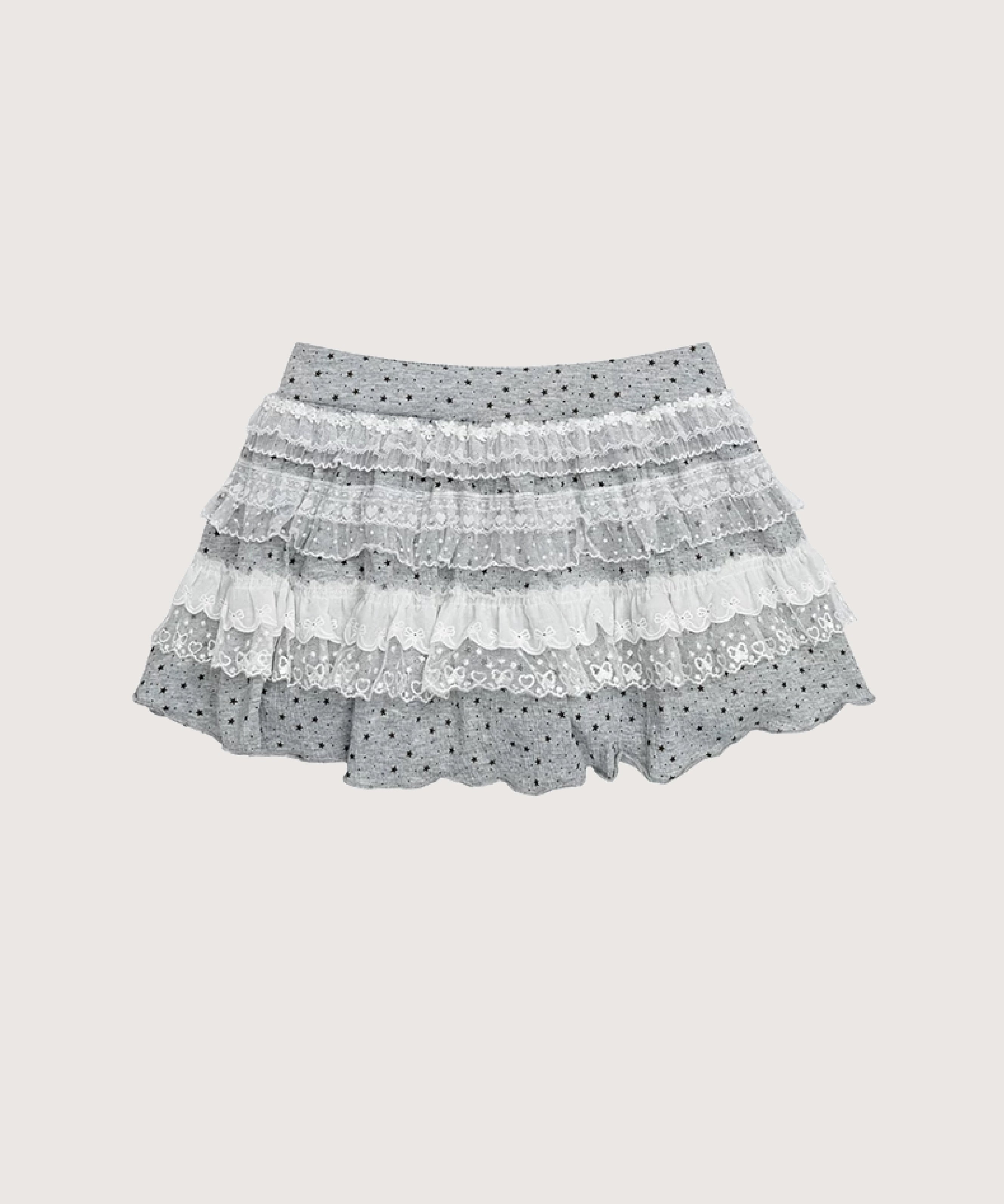 LA POMME petit Sweet Layer Dot Lace Mini Skirt ラポミ・プチ スカート ミニスカート グレー