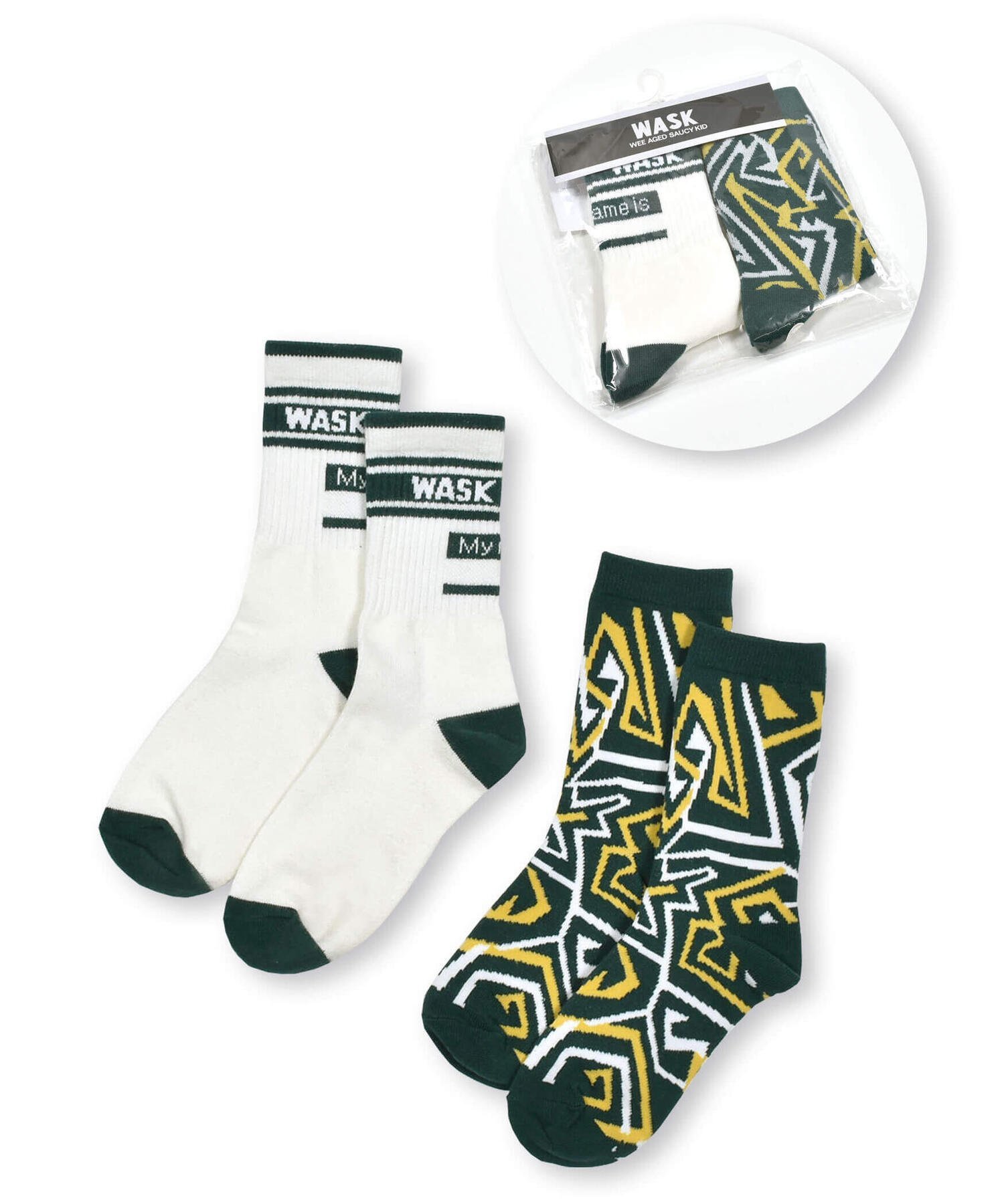 WASK ライン+音波柄2Pショートソックス(15~24cm) ベベ オンライン ストア 靴下・レッグウェア 靴下 ネイビー ホワイト ブラック