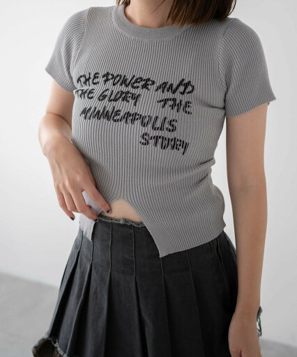 WEGO LADY'S 手書き風ロゴウエストタックデザインリブT ウィゴー トップス カットソー・Tシャツ グレー ブラック WEGO LADY'S 手書き風ロゴウエストタックデザインリブT ウィゴー トップス カットソー・Tシャツ グレー ブラック