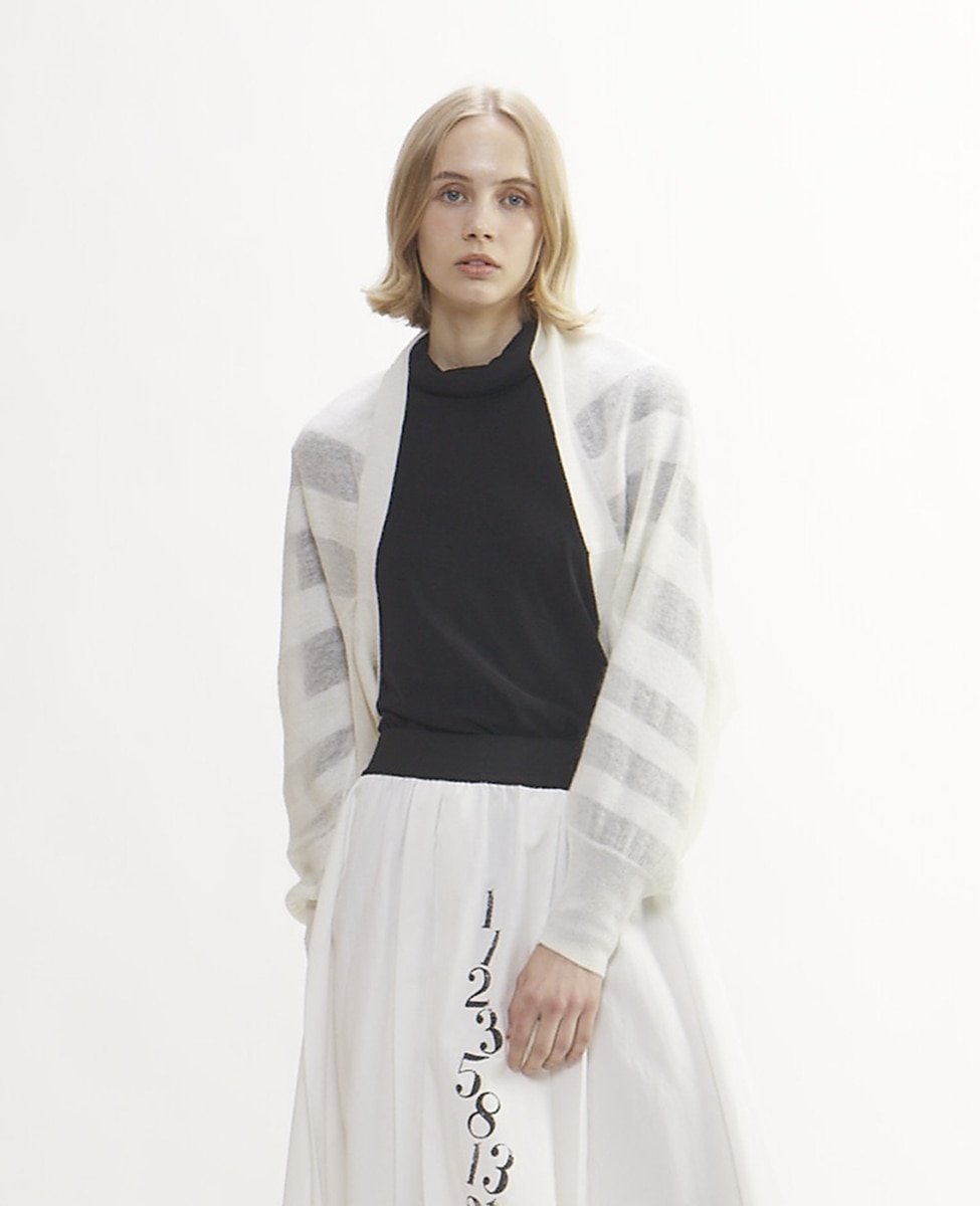 【SALE／60%OFF】PLAIN PEOPLE モヘアボーダー圧縮ももんがカーディガン プレインピープル トップス カーディガン ブラック ホワイト【送料無料】