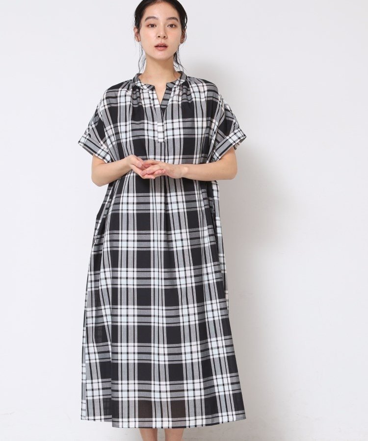 【SALE／43%OFF】Dessin 【洗える】映えチェック柄スキッパ-ワンピース デッサン ワンピース・ドレス その他のワンピース・ドレス ブラック ブルー グレー【送料無料】のサムネイル
