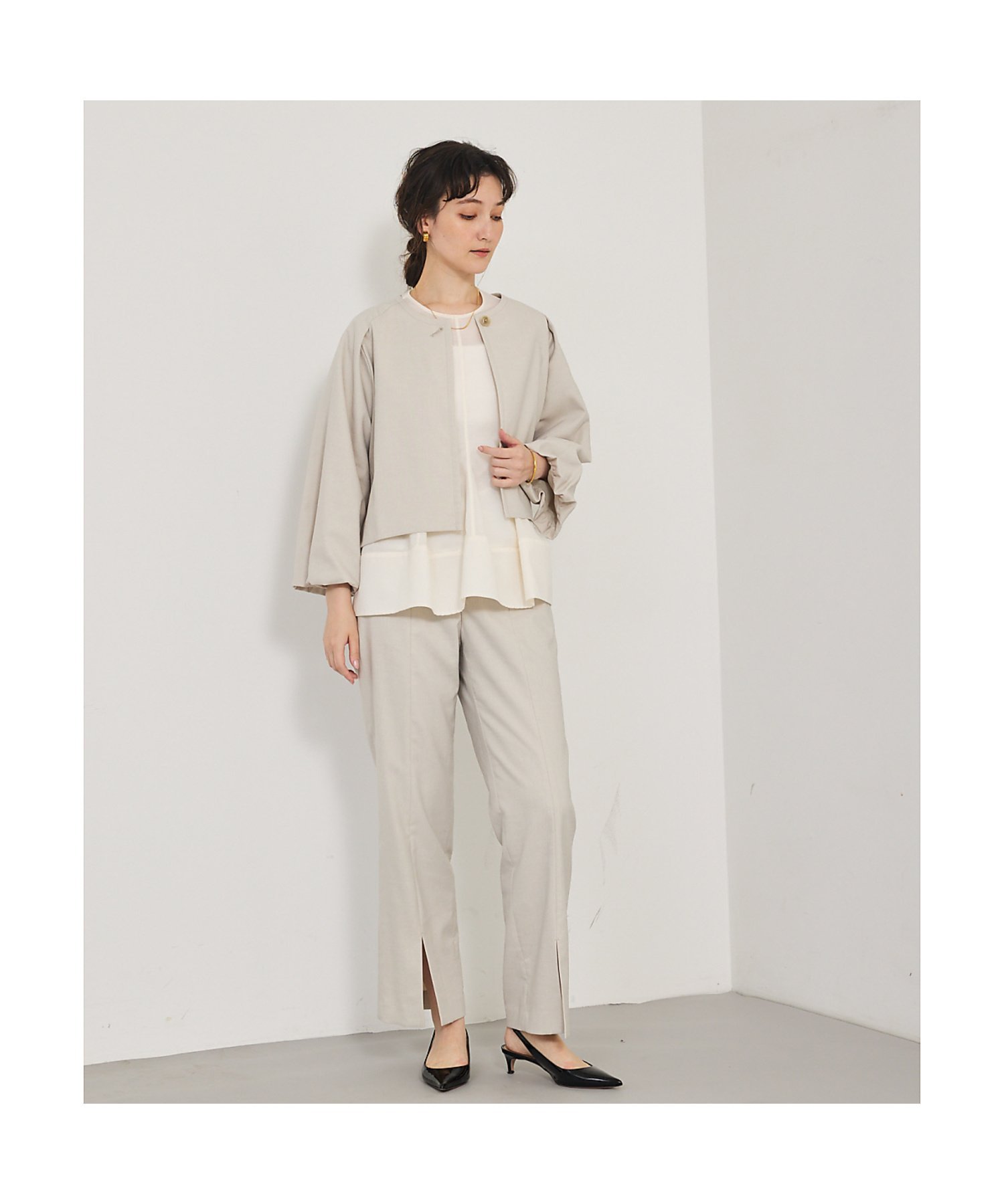 qualite 【セットアップ対応】スリットパンツ カリテ パンツ その他のパンツ ネイビー ベージュ