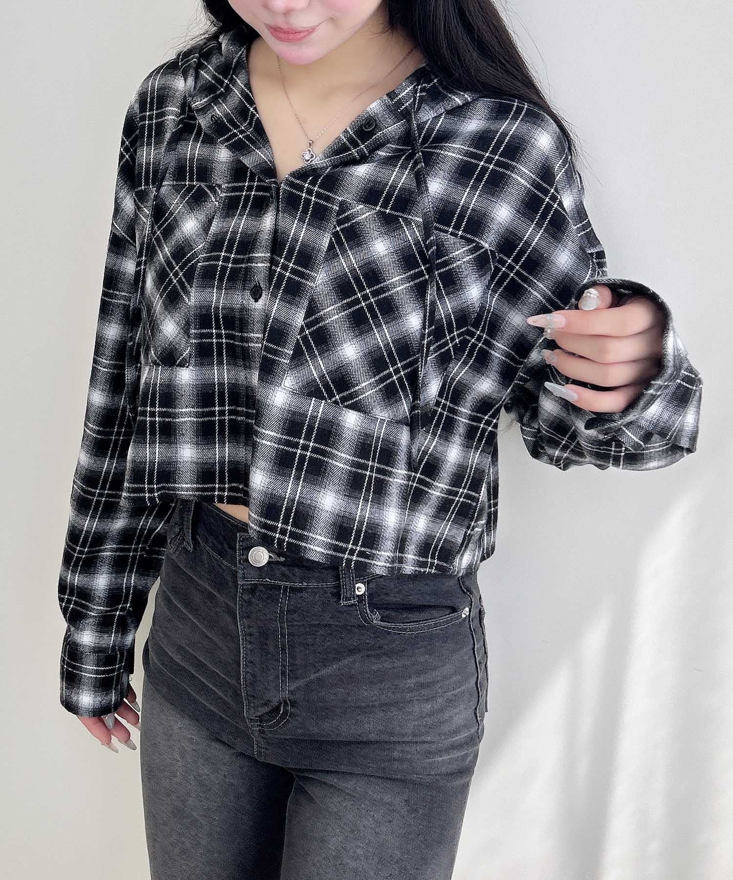 【SALE／44%OFF】INGNI フードチェック柄ショートシャツ イング トップス シャツ・ブラウス ブラウン ..