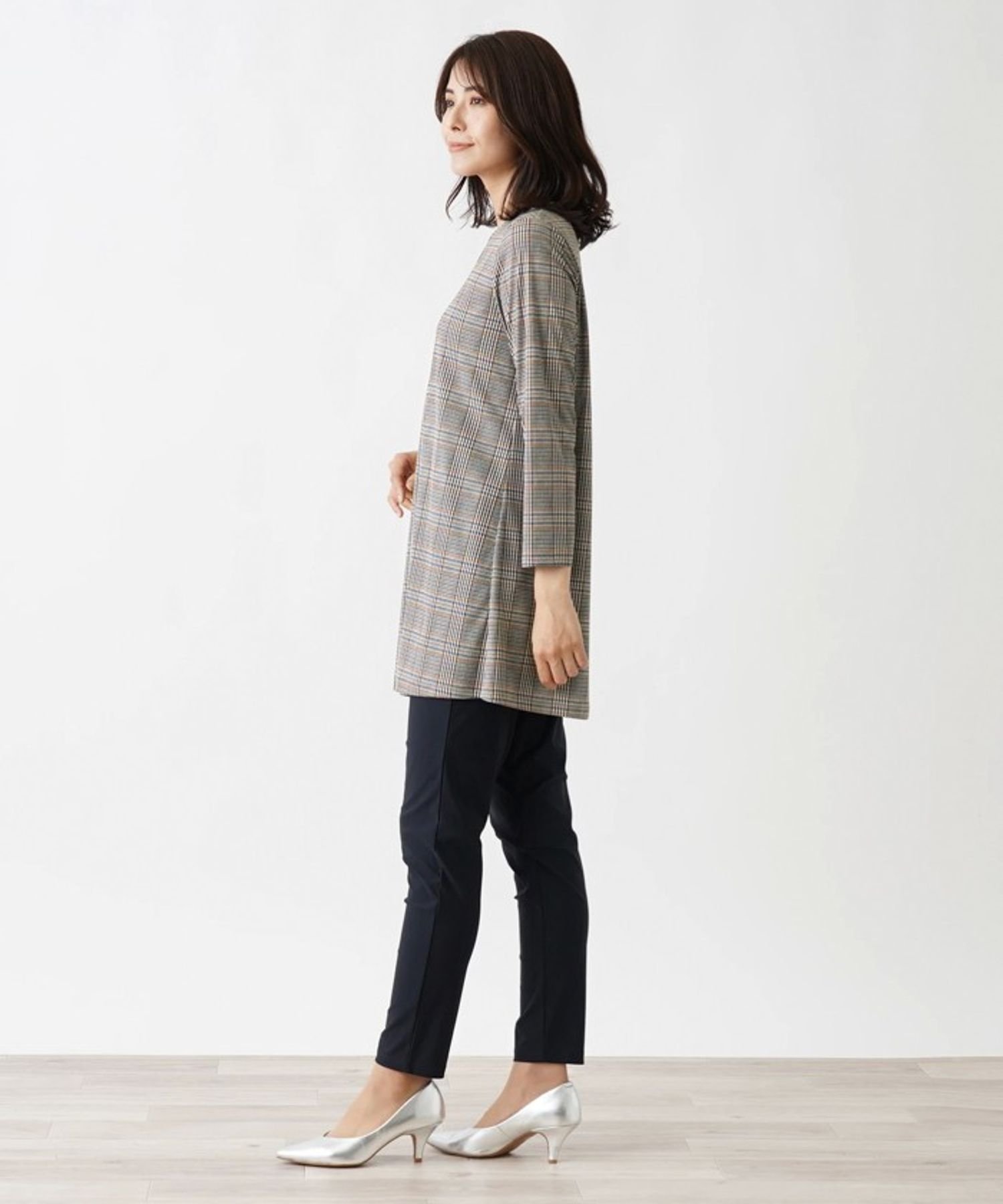 Leilian グレンチェックカットソー レリアン トップス カットソー・Tシャツ ブラウン