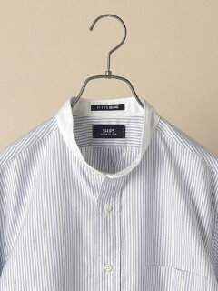 Oxford Band Collar Shirt 111-13-5614: Light Blue x White
