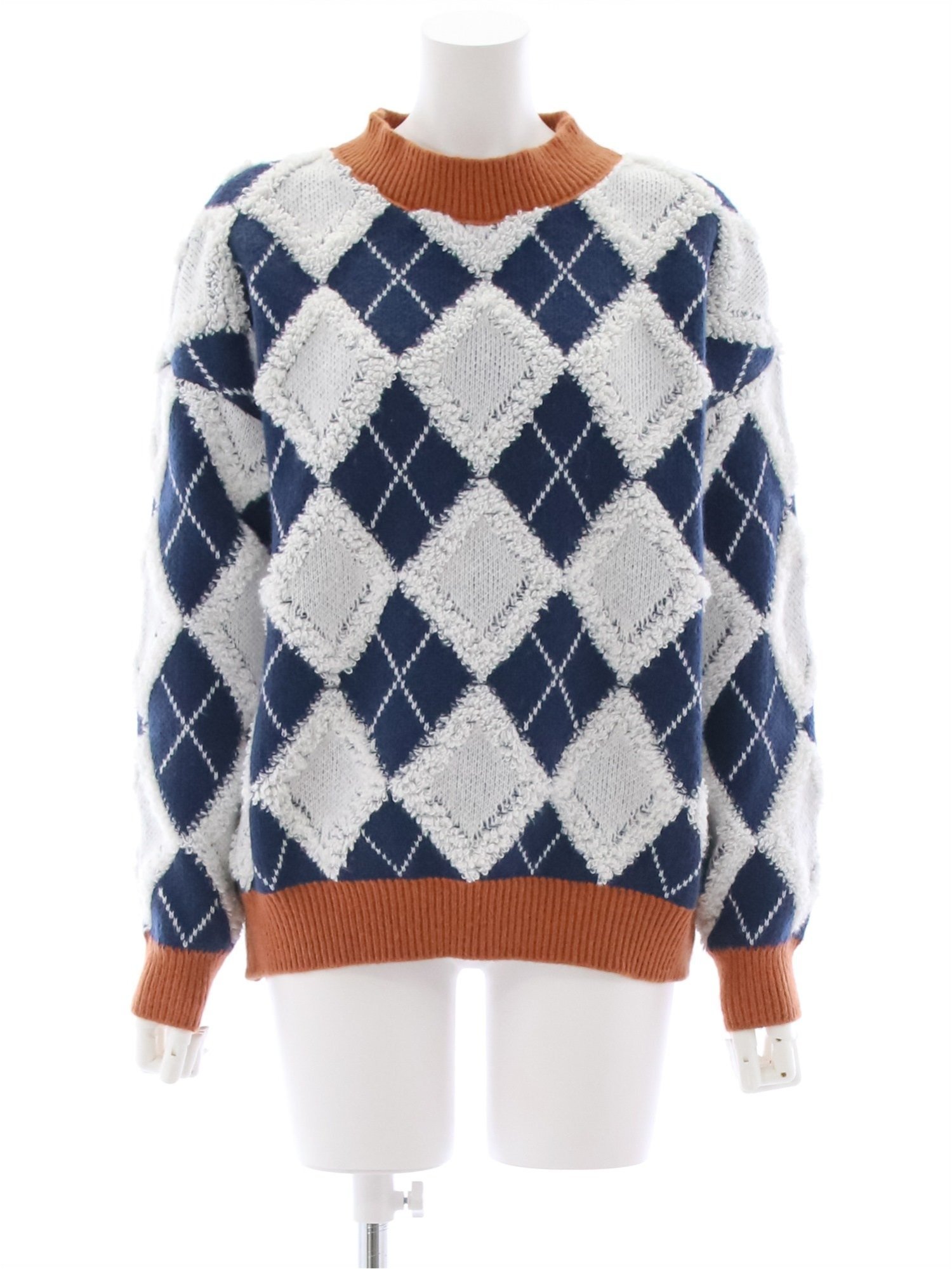 【SALE／50%OFF】clear アーガイル柄オーバーサイズニットプルオーバー クリア トップス ニット ネイビー ピンクのサムネイル