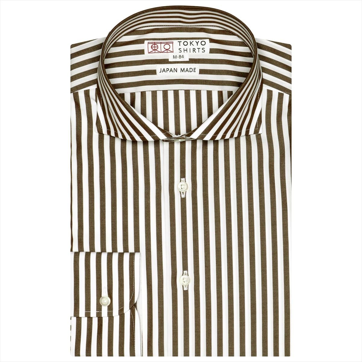 TOKYO SHIRTS 【国産しゃれシャツ】 プレミアム ホリゾンタルワイド 形態安定 綿100% ワイシャツ トーキョーシャツ スーツ・フォーマル Yシャツ・カッターシャツ ブラウン【送料無料】