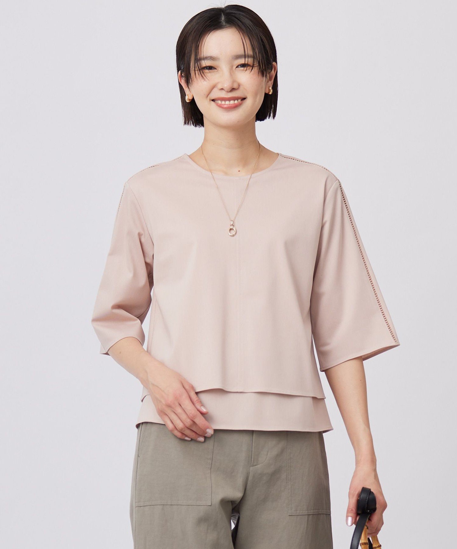 J.PRESS 【洗える】トリコットジャージー カットソー ジェイプレス トップス カットソー・Tシャツ ホワイト ピンク ネイビー
