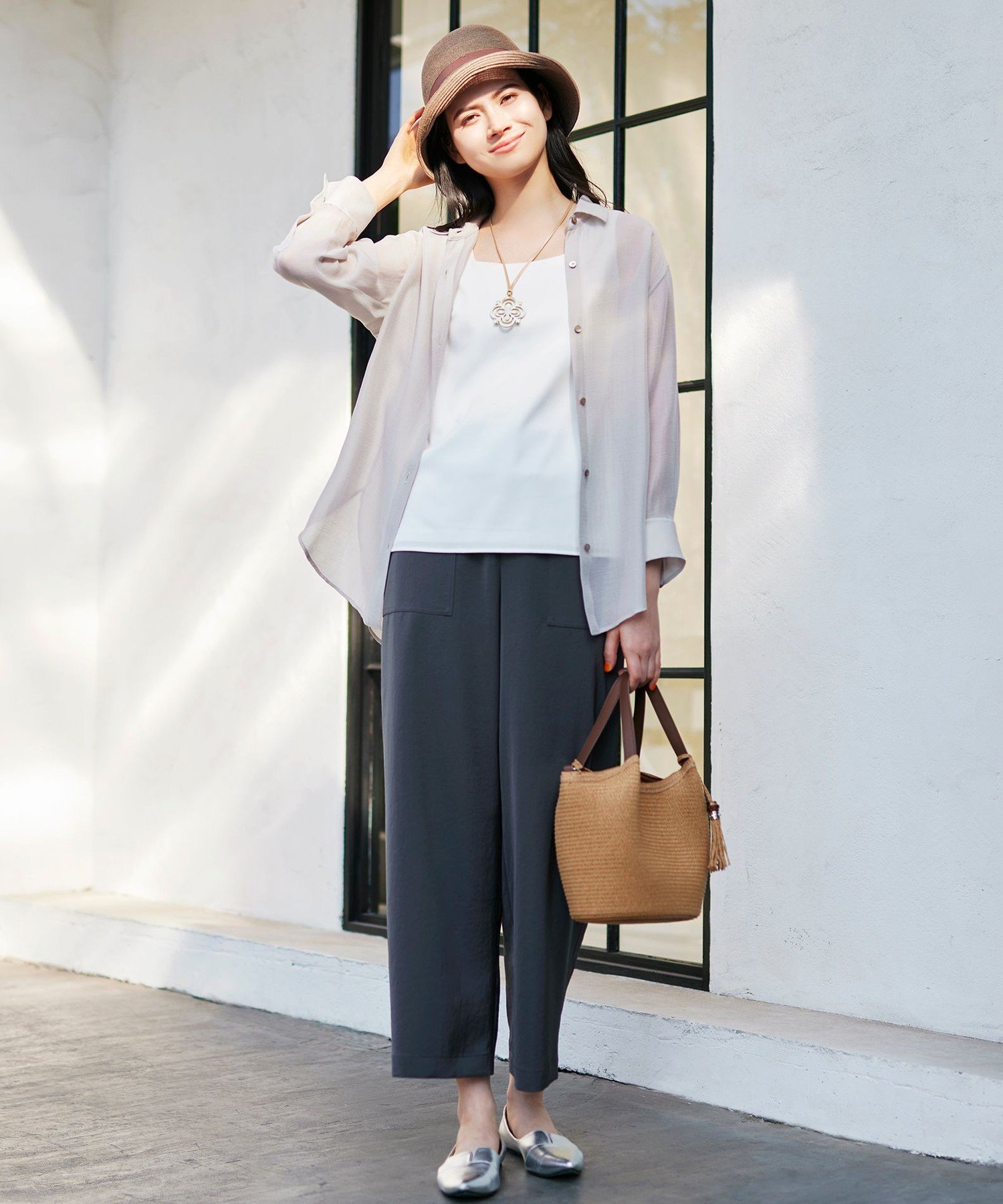 TRANS WORK 【L】【ウォッシャブル】ストレッチサテンコンビタンクトップ サンヨー エルサイズ トップス カットソー・Tシャツ ホワイト ブラック