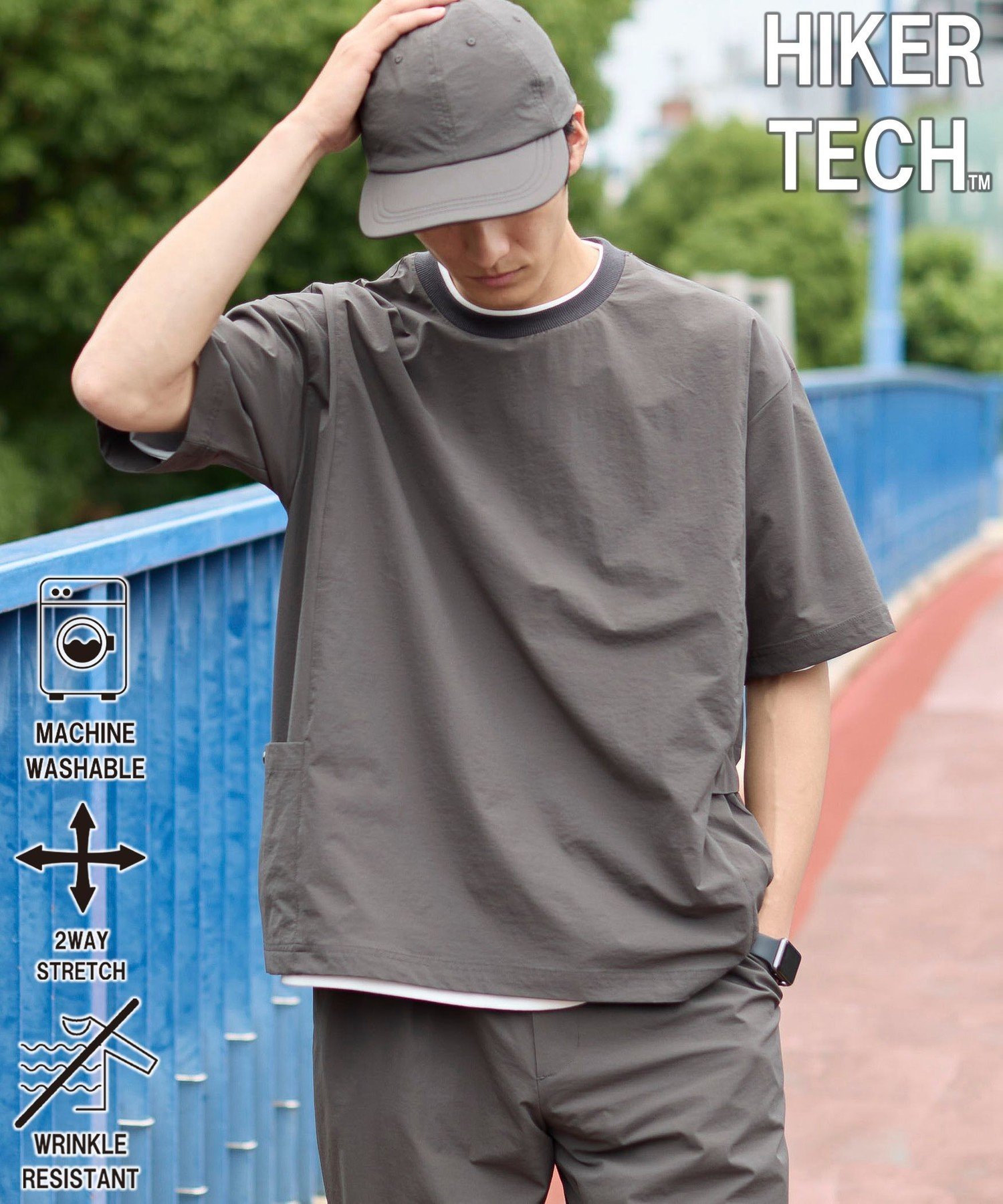 ハイカーテックライトウェイトTシャツ 【洗濯機洗い可・2WAYストレッチ・防シワ】 コーエン トップス カットソー・Tシャツ グレー ブラック ブラウン