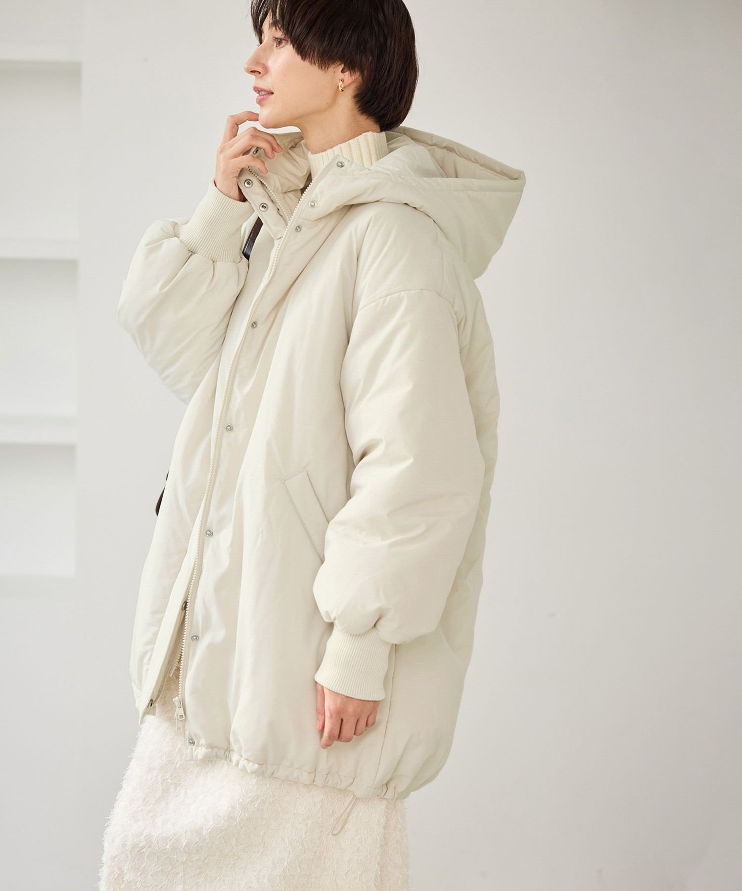 ROPE' PICNIC 中綿モンスターコート ロペピクニック ジャケット・アウター ダウンジャケット・ダウンベスト ベージュ ブラック【送料無料】のサムネイル