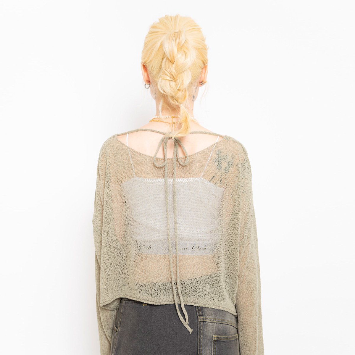 atmos pink atmos pink See-Through Knit Top KHAKI アトモス トップス ニット カーキグリーン