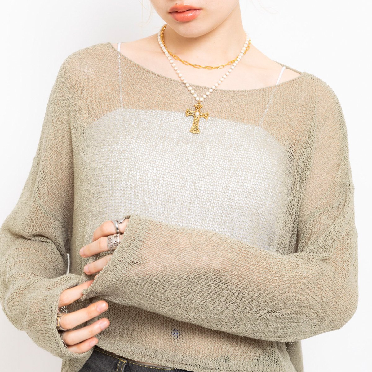atmos pink atmos pink See-Through Knit Top KHAKI アトモス トップス ニット カーキグリーン
