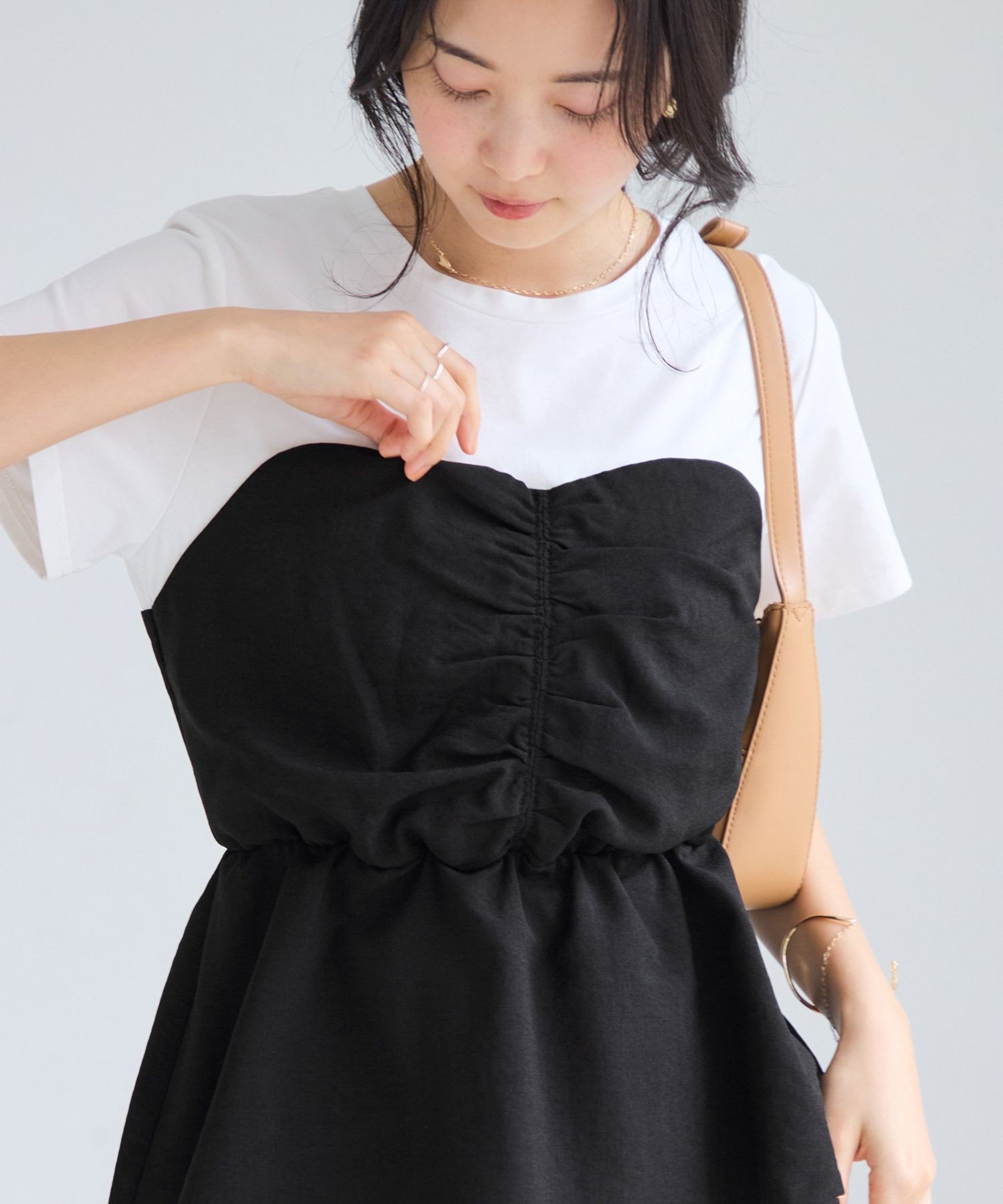 VIS 【WEB限定】美easyリネンライクシャーリングビスチェドッキングトップス/イージーケア・接触冷感 ビス トップス カットソー・Tシャツ グレー ブラック ベージュ ピンク