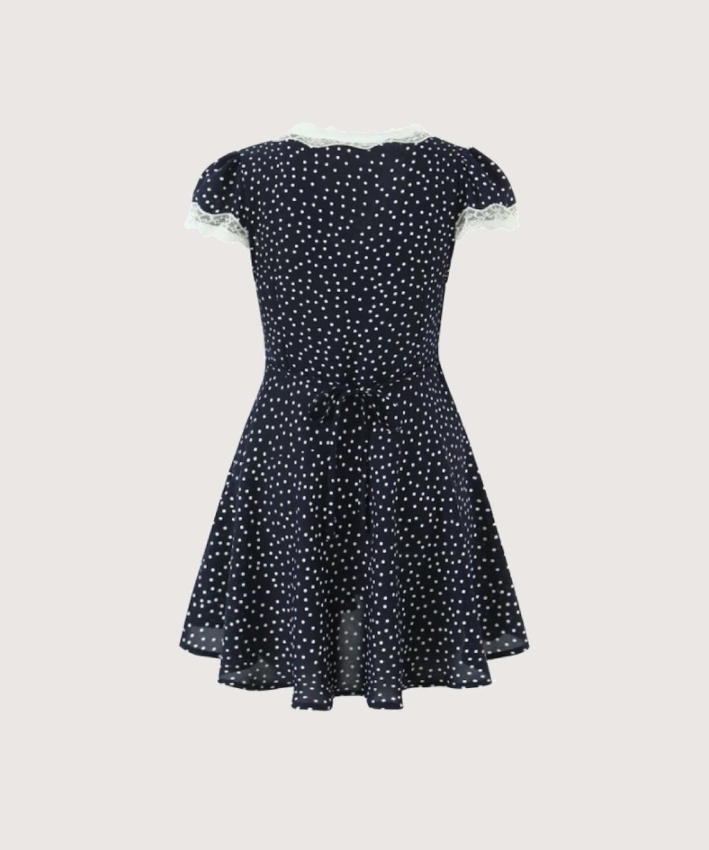 LA POMME petit V-neck Lace Piping Dots One Piece ラポミ・プチ ワンピース・ドレス ワンピース ブラック