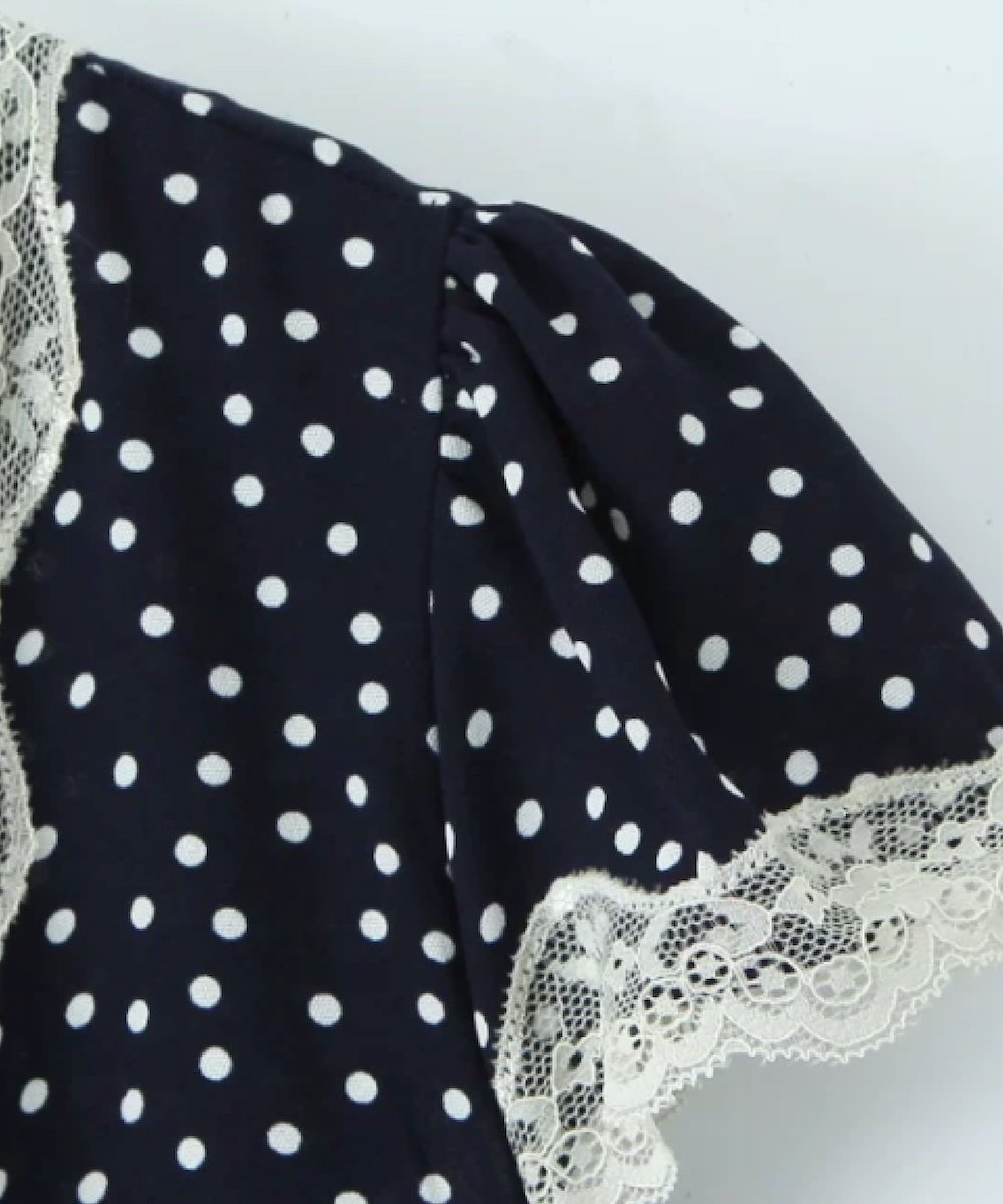 LA POMME petit V-neck Lace Piping Dots One Piece ラポミ・プチ ワンピース・ドレス ワンピース ブラック